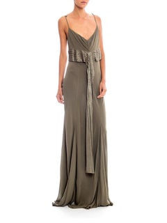 1990S GHOST Olive Green Bias Cut Rayon Chiffon Gown