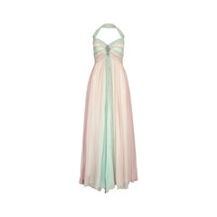 1990s Silk Chiffon Pastel Beaded Halterneck Dress