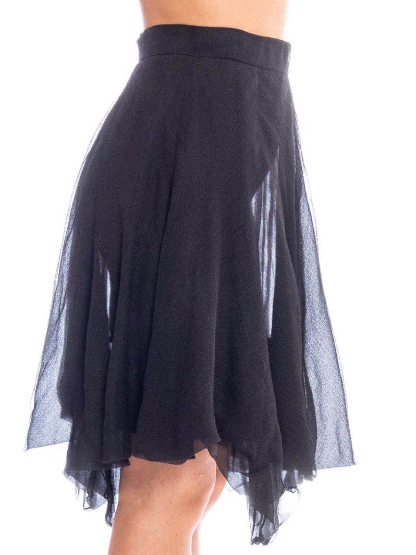 1990S Black Silk Waffle Weave Chiffon Unique Double Draped Skirt In Excellent Condition In New York, NY