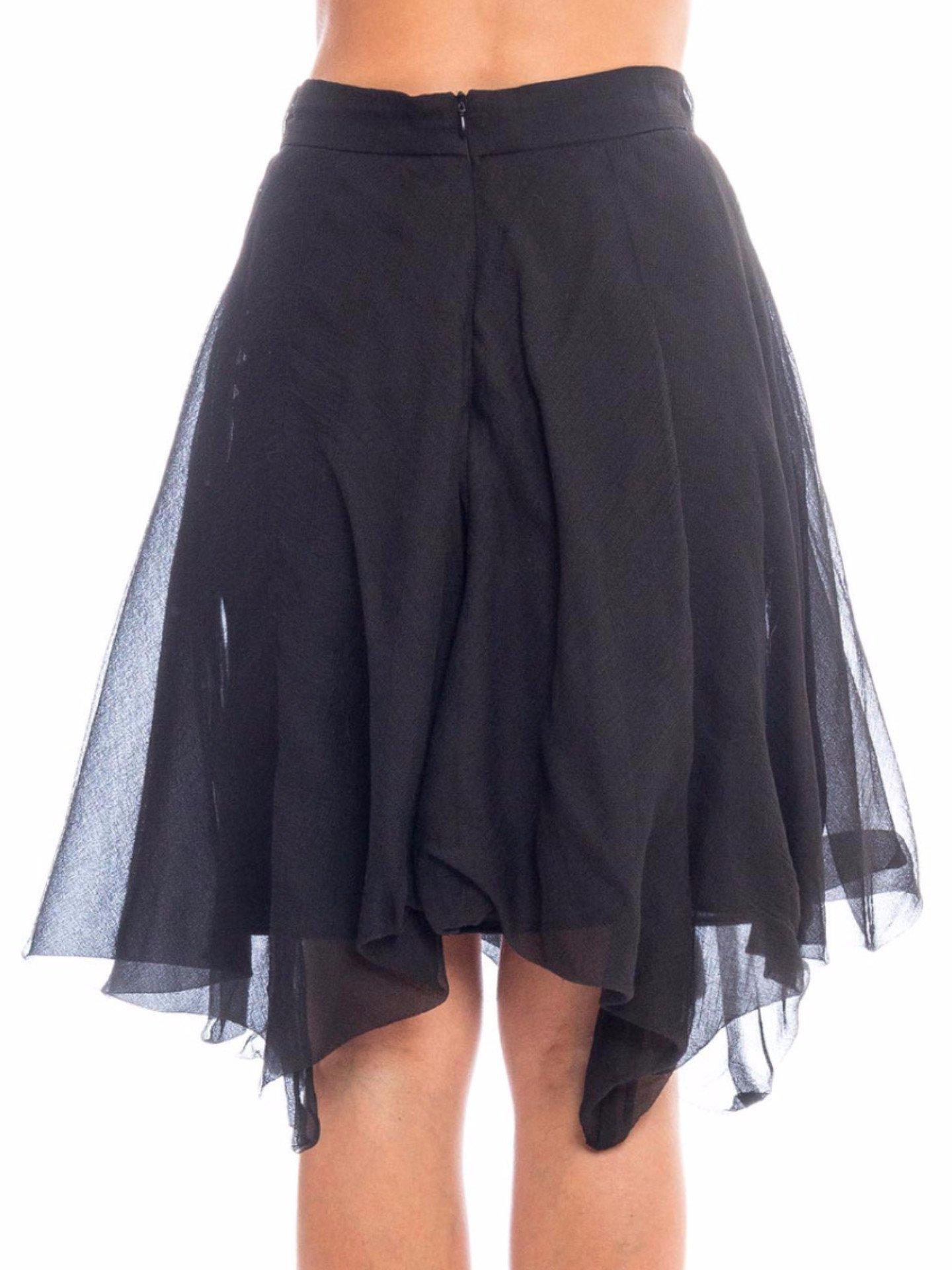 Women's 1990S Black Silk Waffle Weave Chiffon Unique Double Draped Skirt