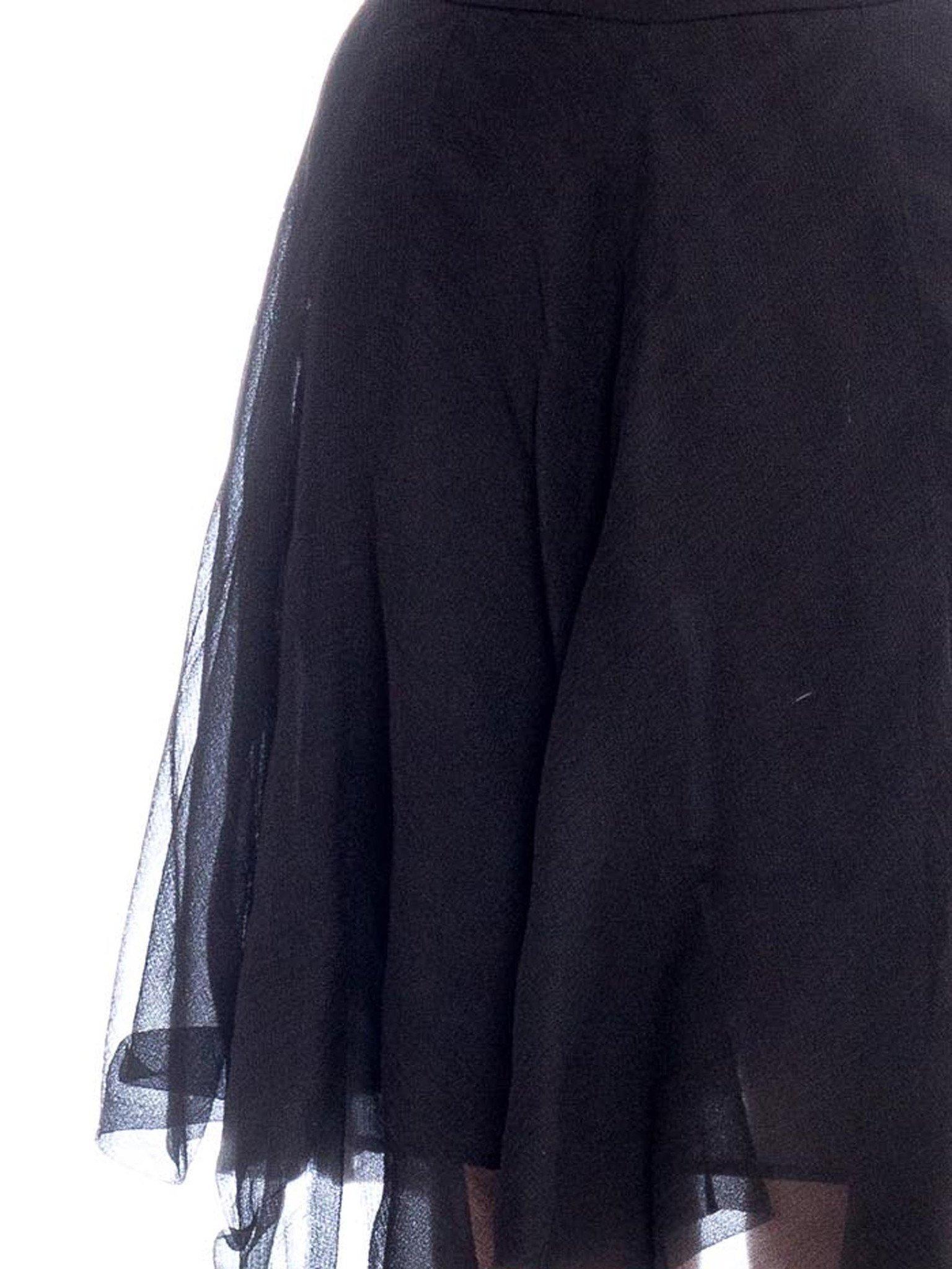 1990S Black Silk Waffle Weave Chiffon Unique Double Draped Skirt 1
