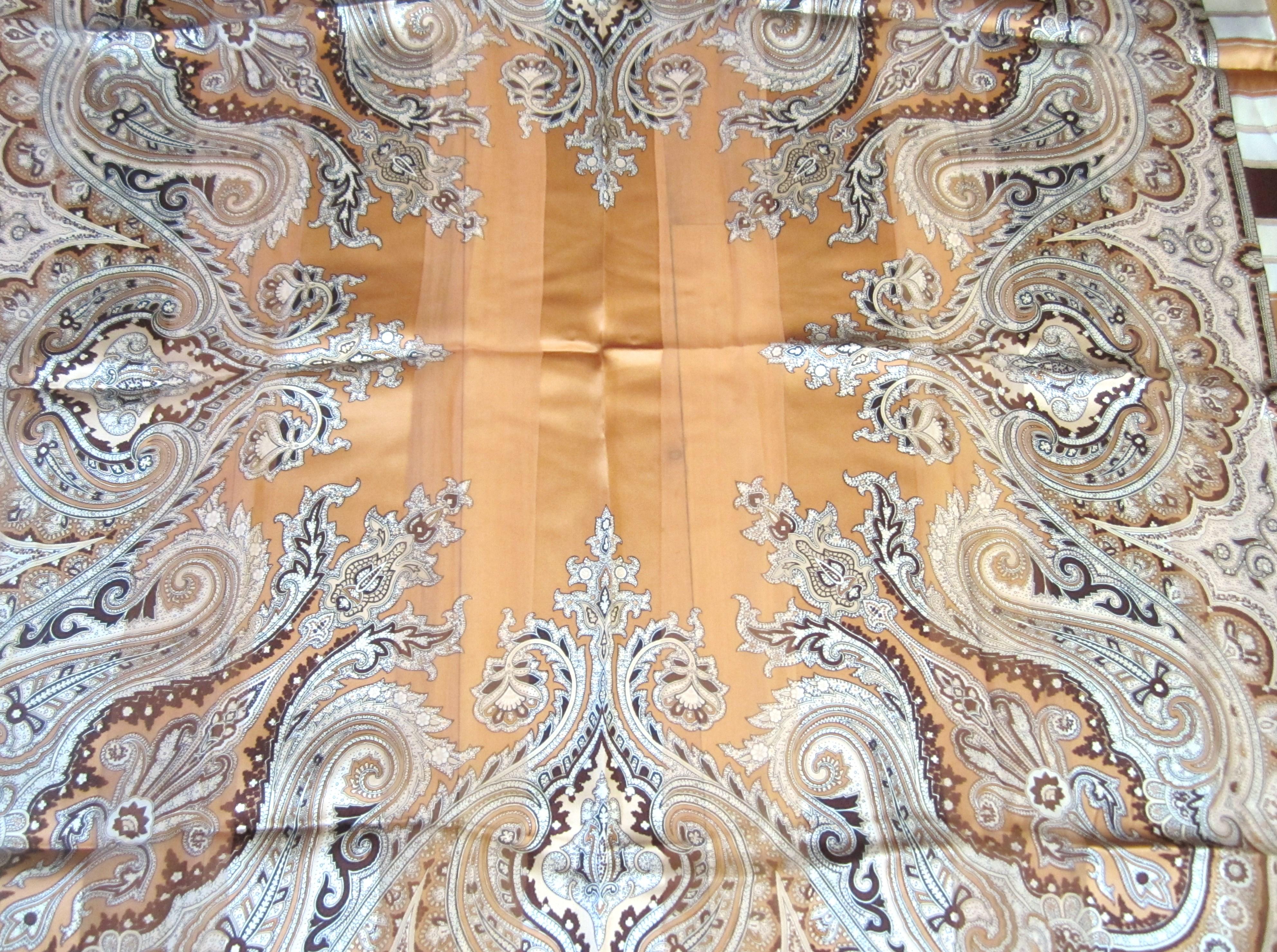 Beige 1990s Silk Escada Brown Paisley Scarf shawl, New, Never worn 90s  For Sale