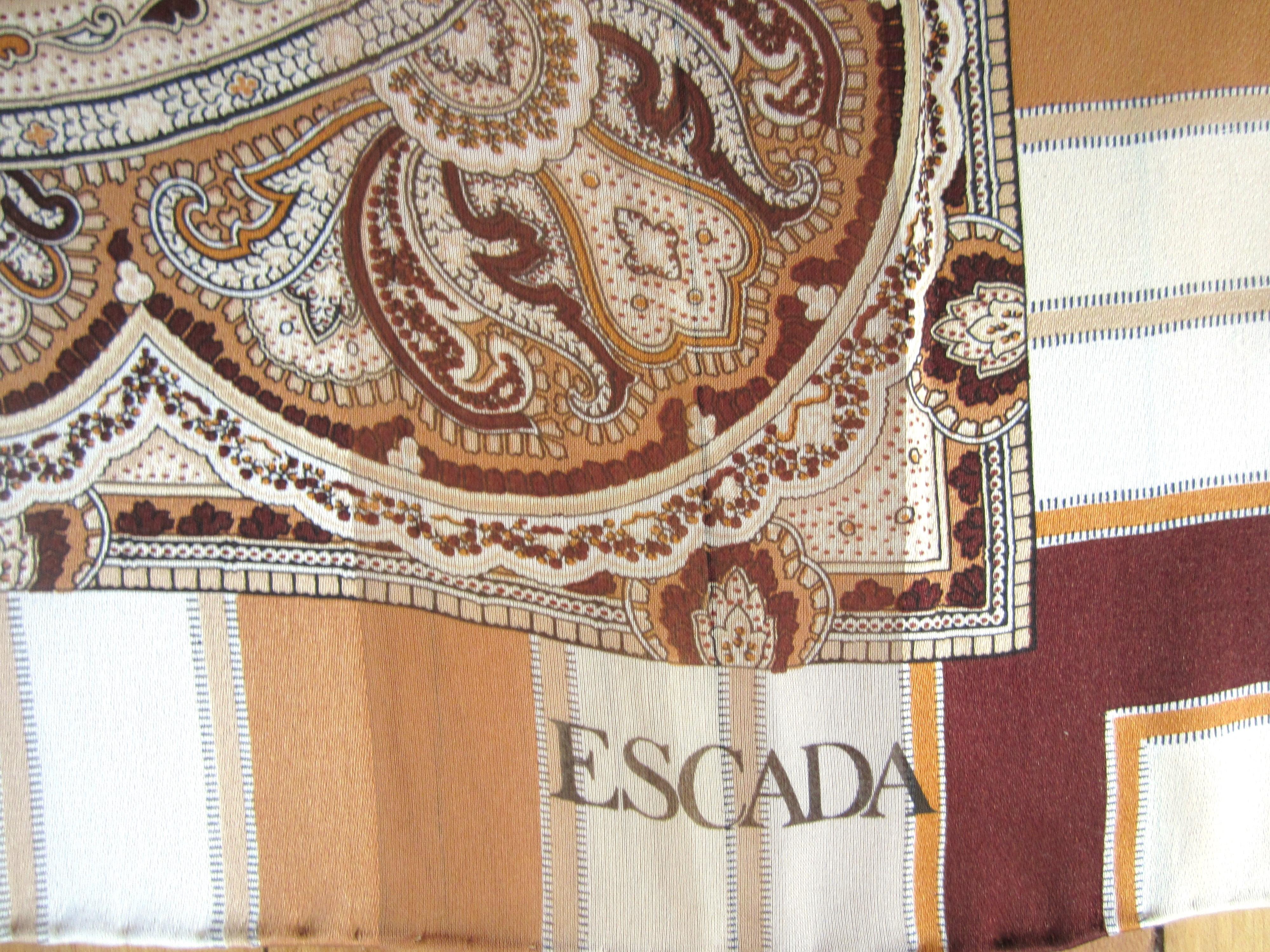 1990s Silk Escada Brown Paisley Scarf shawl, New, Never worn 90s  In New Condition For Sale In Wallkill, NY