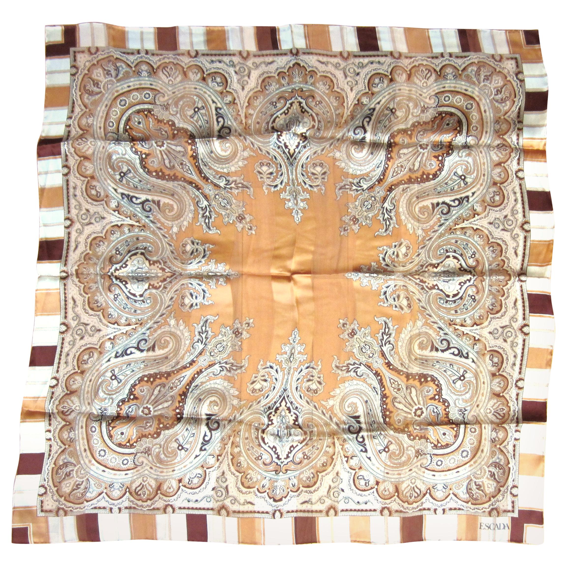 1990s Silk Escada Brown Paisley Scarf shawl, New, Never worn 90s 