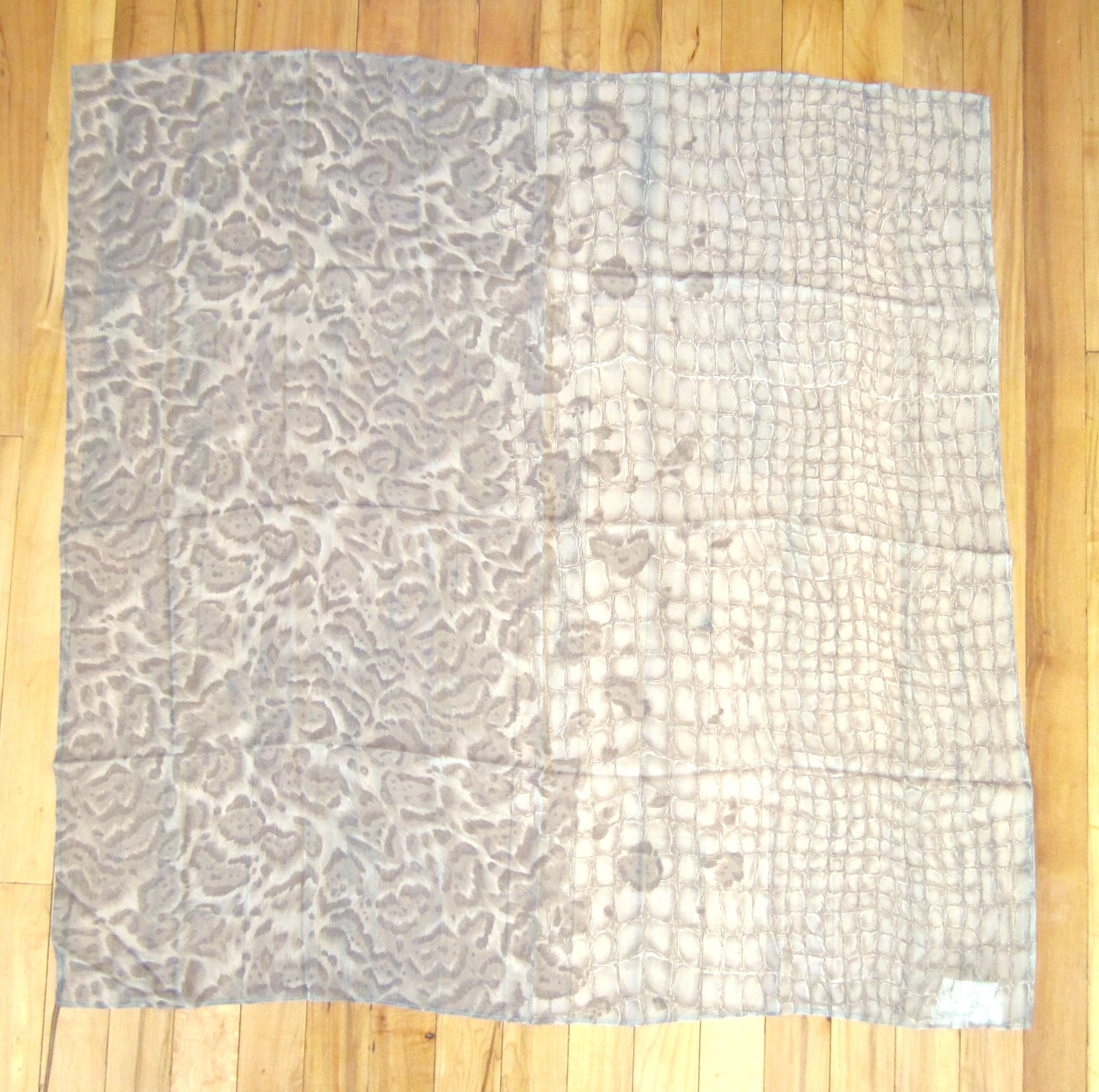 Brown 1990s Silk Escada Grey Leopard, Reptile Scarf Wrap, New, Never worn 90s 