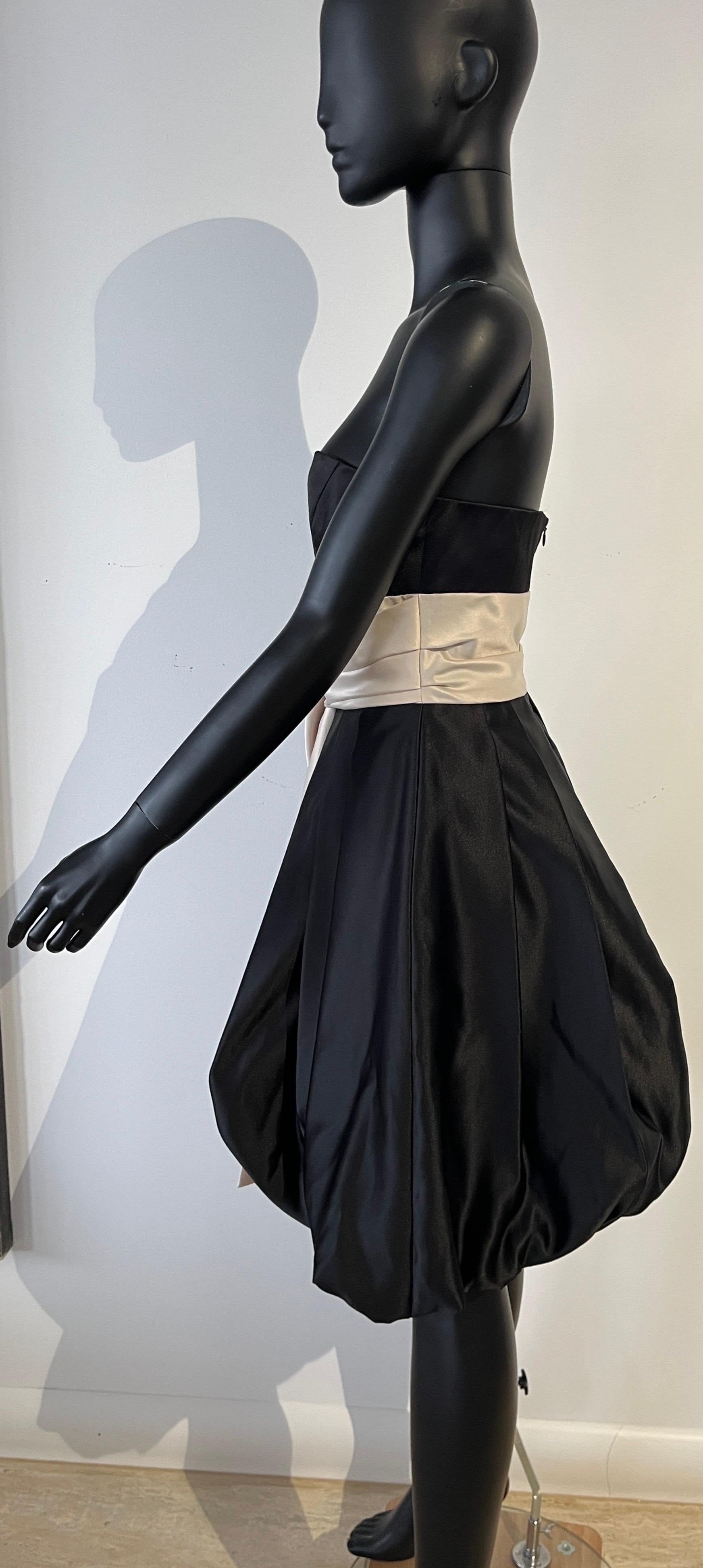 Black 1990s Silk Party Dress with Bow and Bubble Hemline For Sale