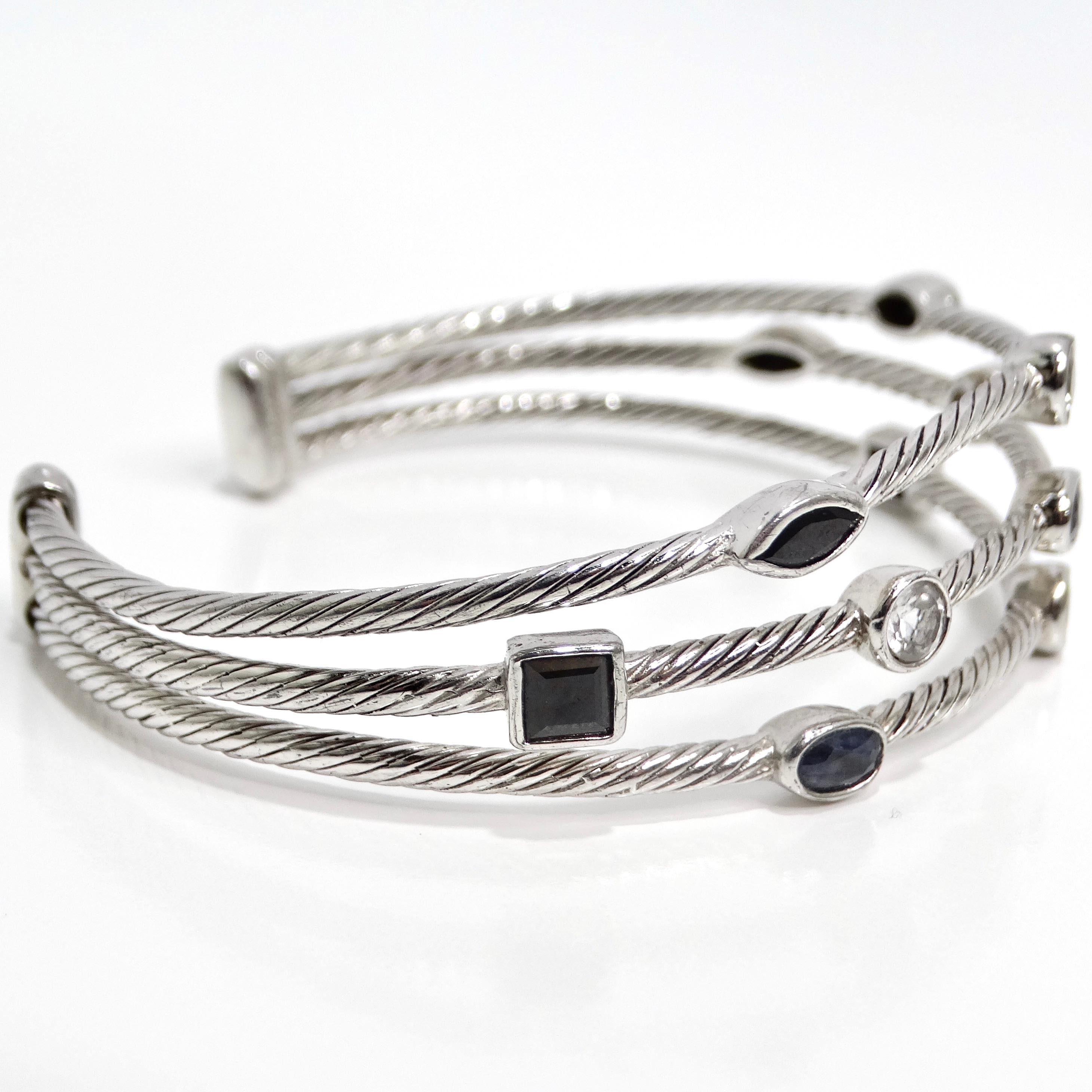 Women's or Men's  1990s Silver Crystal Cuff Bracelet For Sale