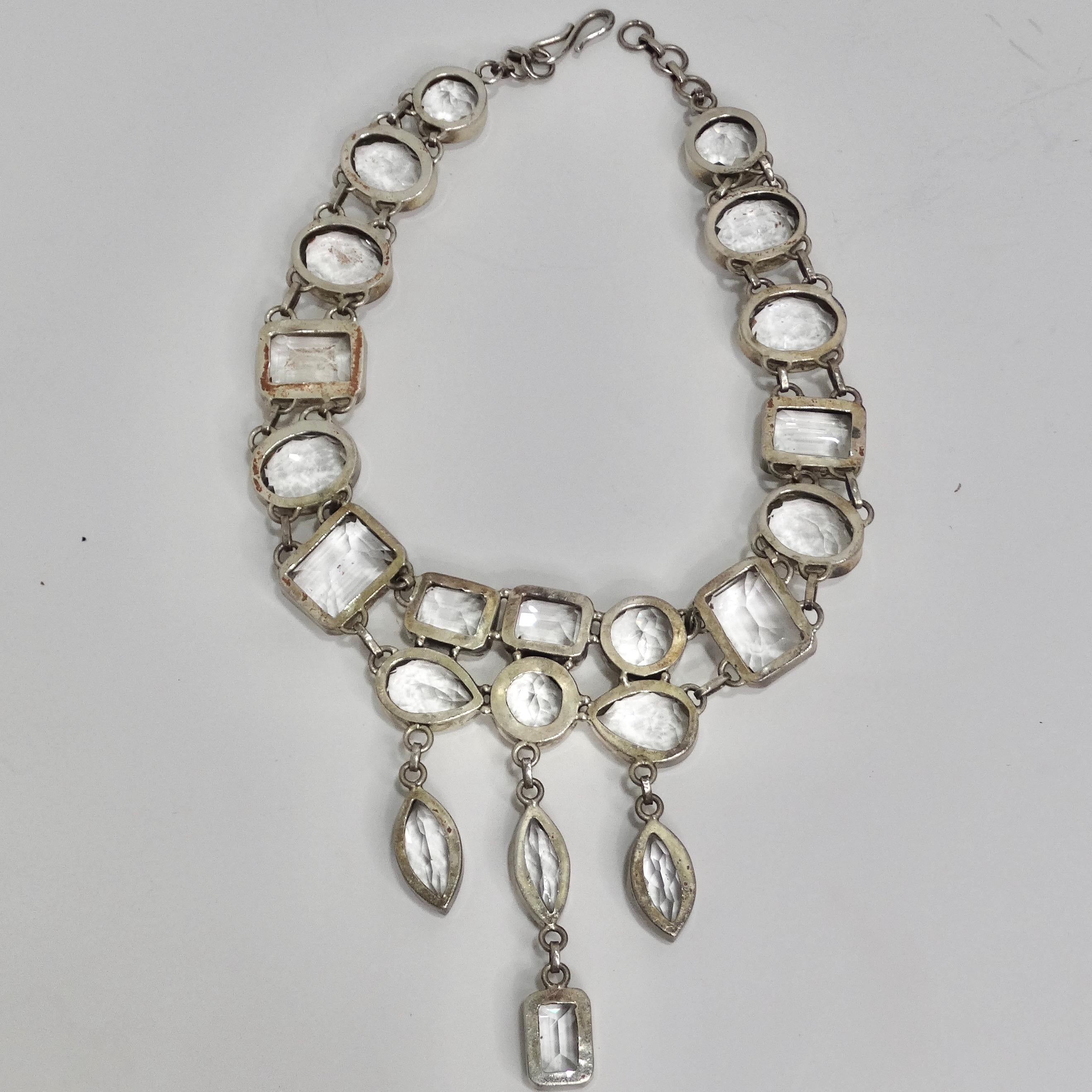 Women's or Men's 1990s Silver Crystal Necklace For Sale
