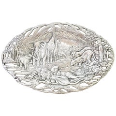 Vintage 1990s Silver "Endangered Kingdom" Oval Tray by Arthur Court