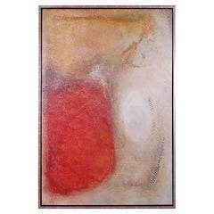 1990s Silver Gilt Framed Abstract Art – Red & Beige Canvas