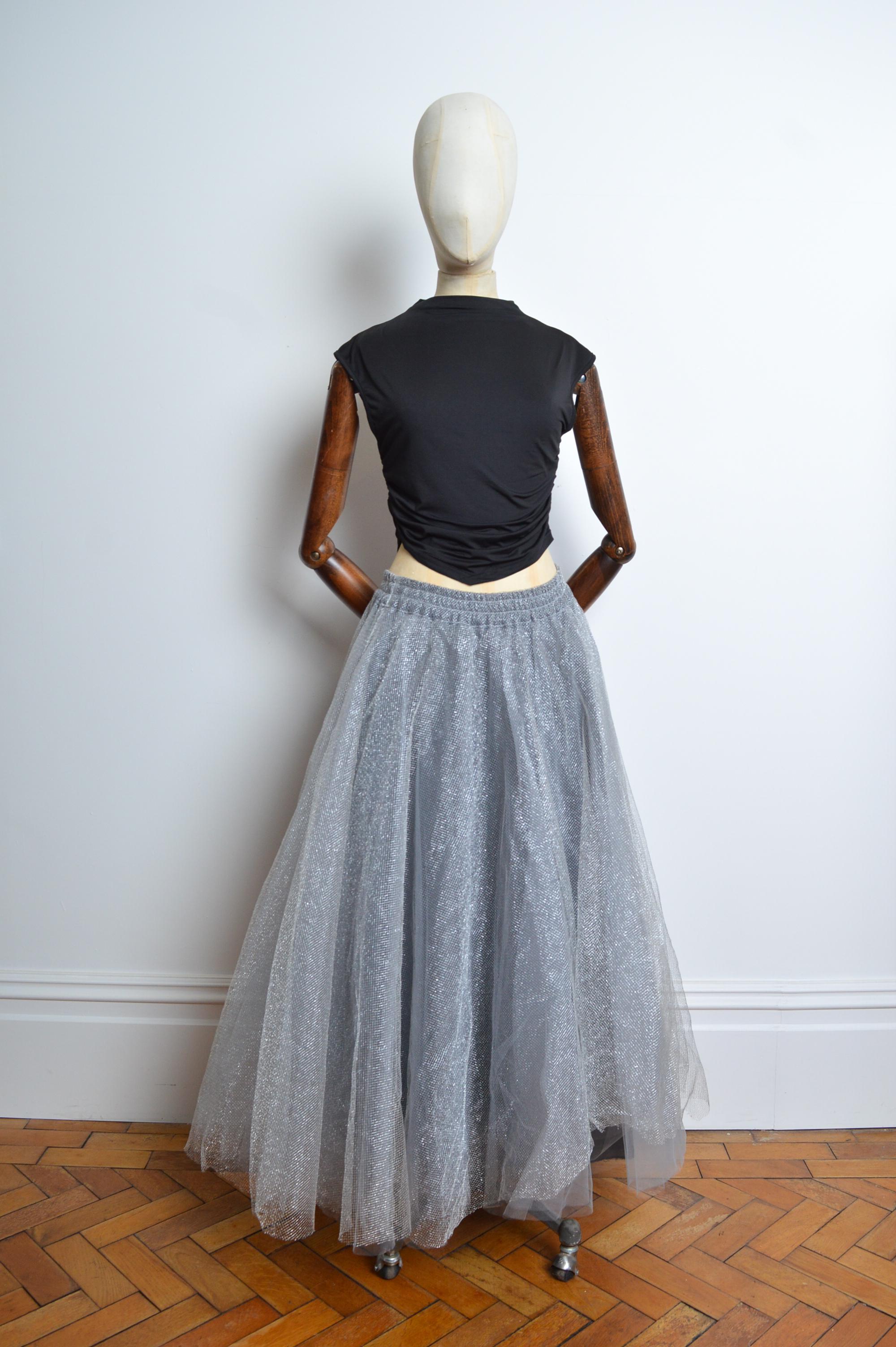 Women's 1990’s Silver Grey Huge Tulle Statement Mesh Maxi Skirt by Jeff Galliano For Sale
