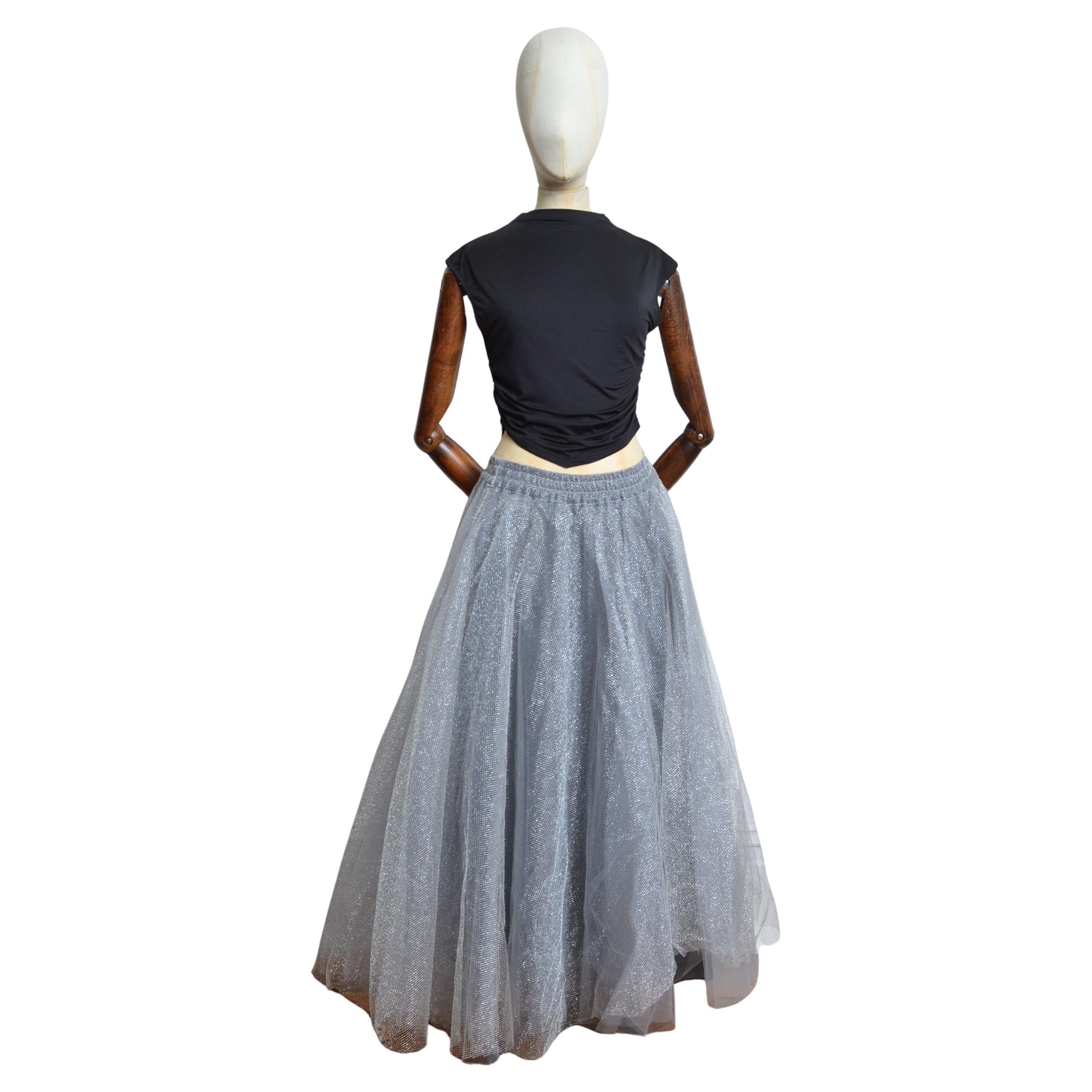 1990’s Silver Grey Huge Tulle Statement Mesh Maxi Skirt by Jeff Galliano