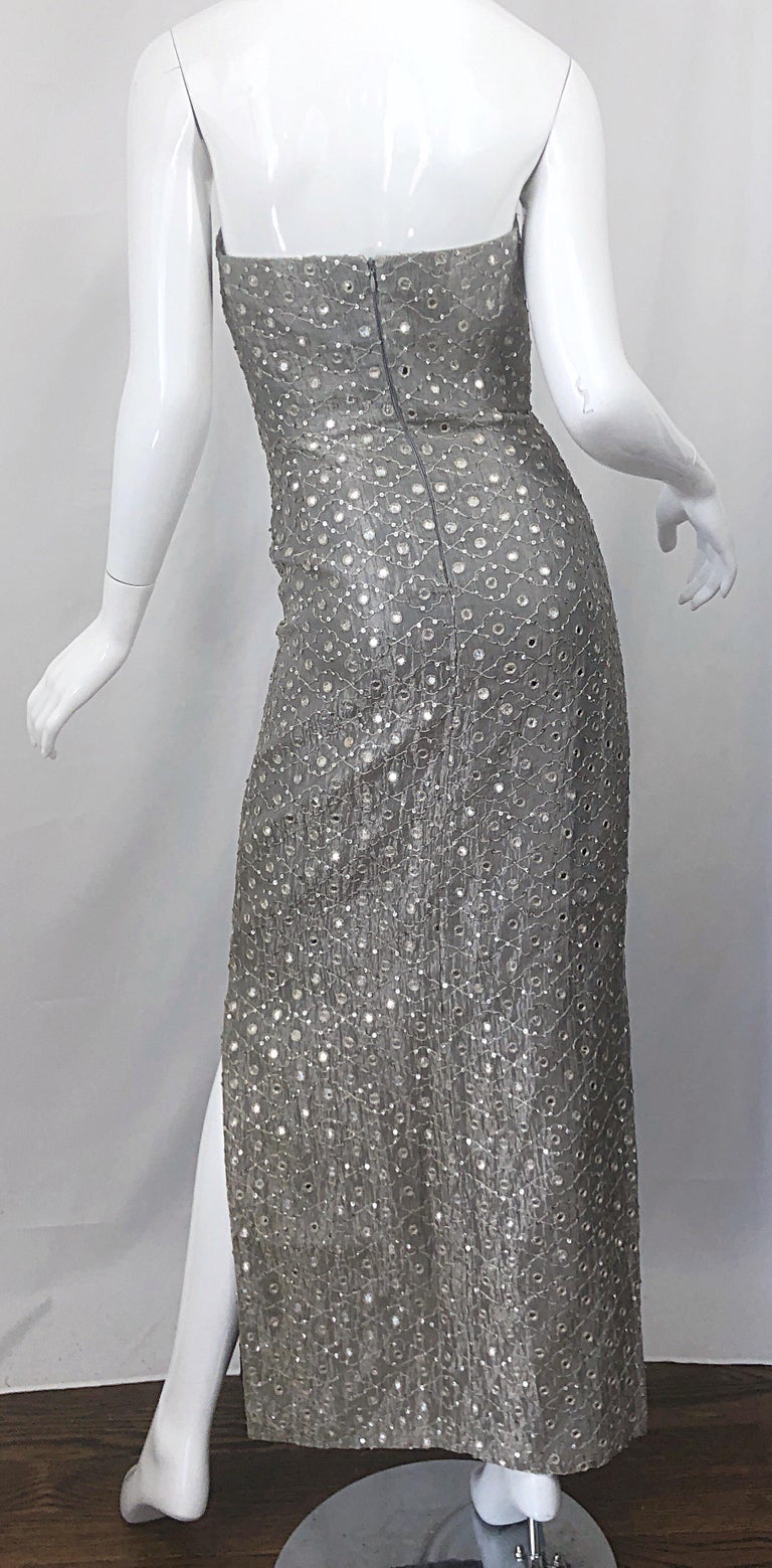 Minimalist 1990s Givenchy Silver Undertone Ivory Strapless Silk Dress w Back Gathering & Shawl