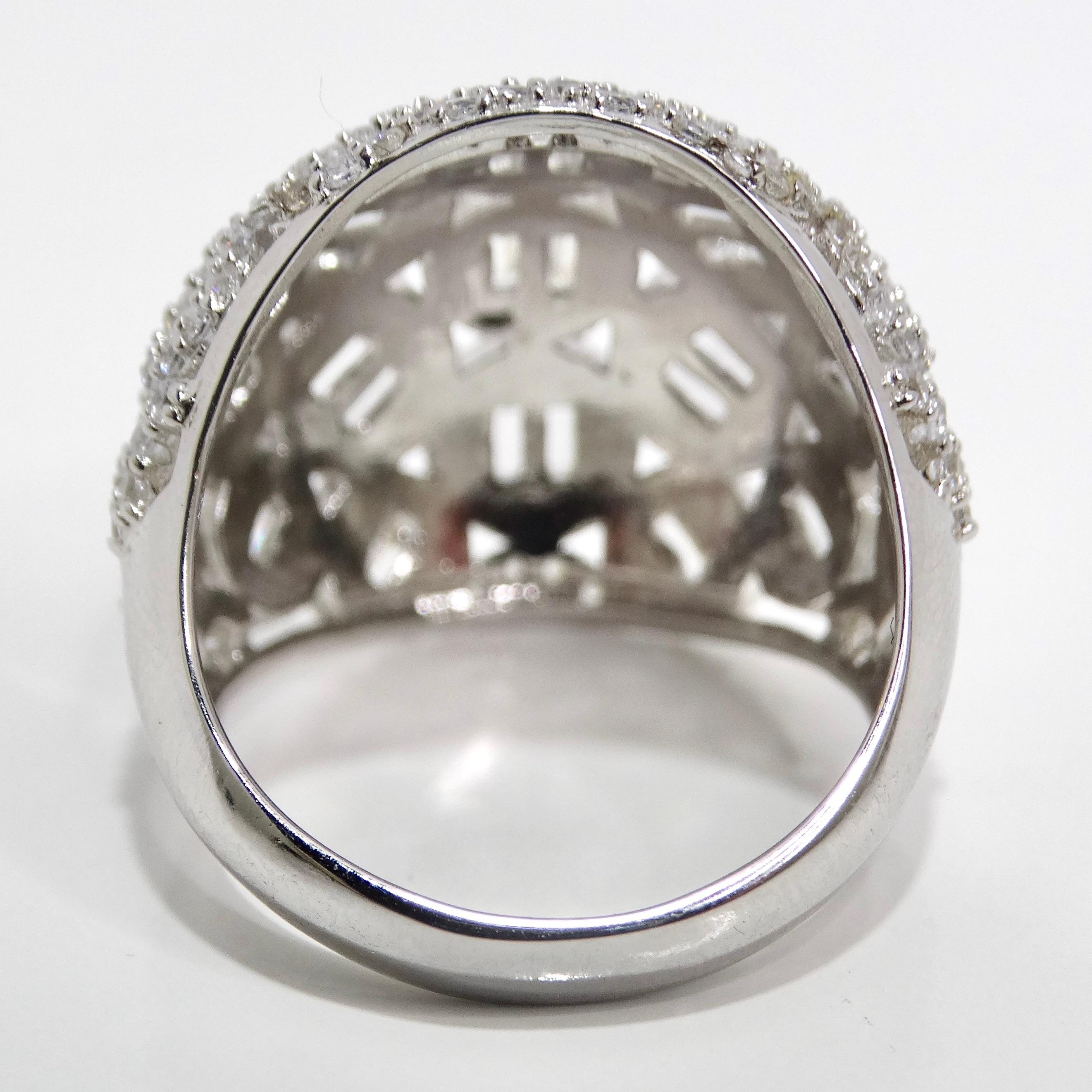 Women's or Men's 1990s Silver Swarovski Crystal Dome Ring For Sale
