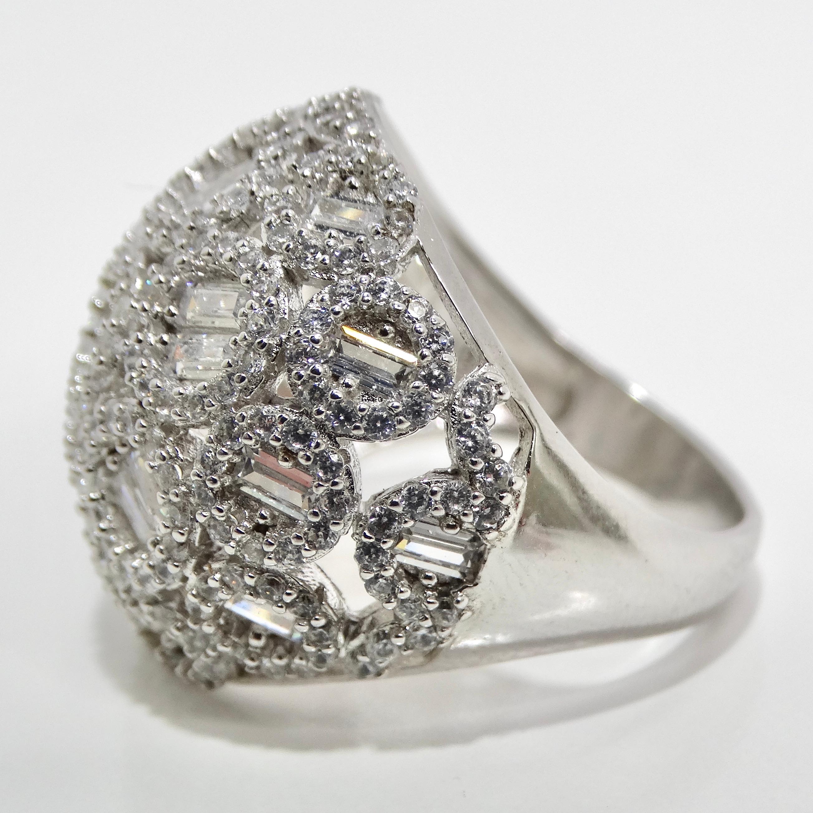 1990s Silver Swarovski Crystal Dome Ring For Sale 1