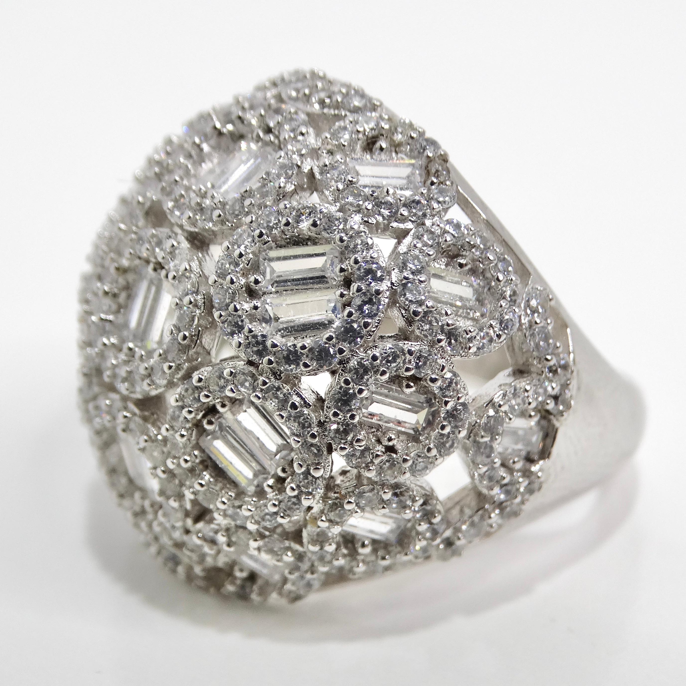 1990s Silver Swarovski Crystal Dome Ring For Sale 2