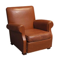 1990s Single French Leather Club Chair with a Studded Back and Wooden Feet