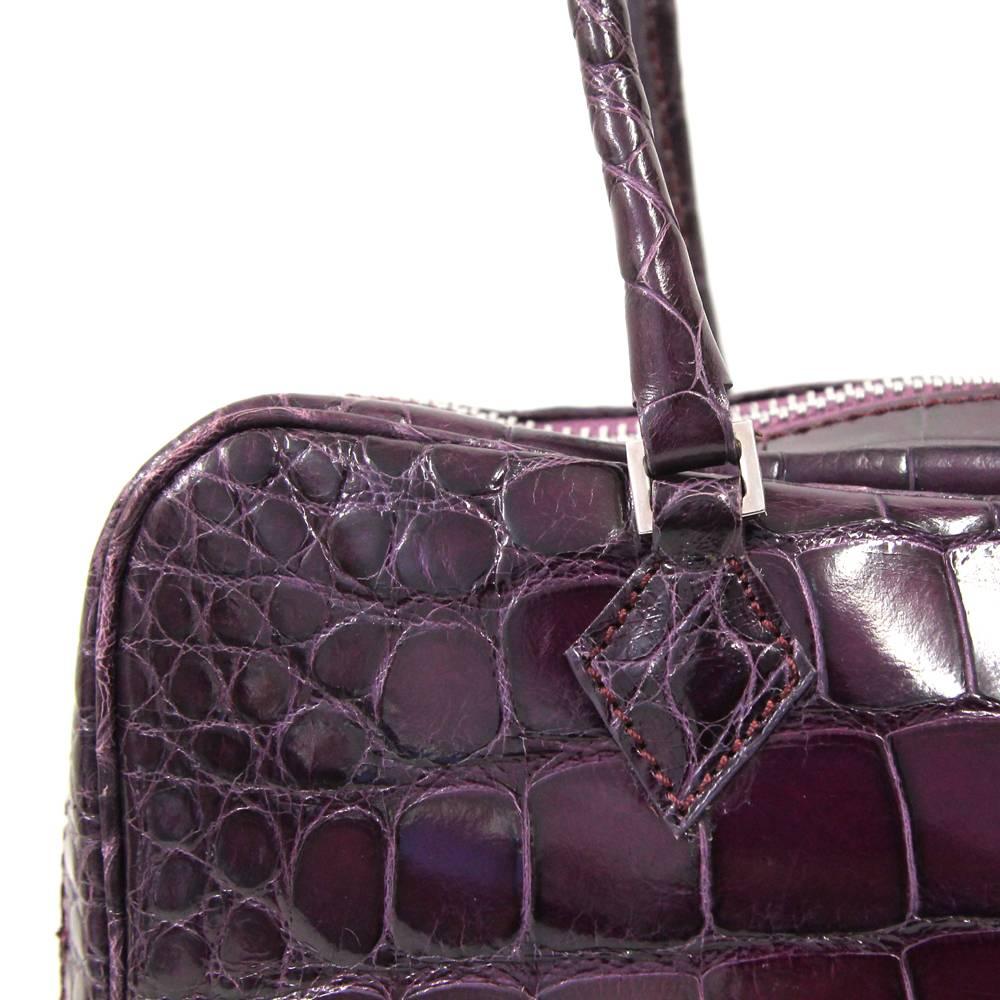 Black 1990s Sirni Purple Crocodile Leather Purse