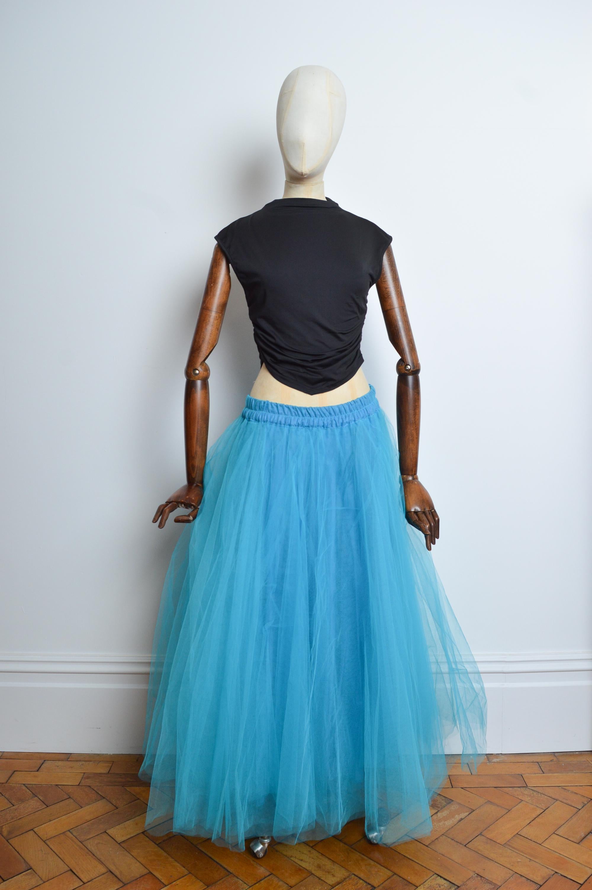 1990’s Sky Blue Huge Tulle Mesh Statement Layered Maxi Skirt by Jeff Gallano In Good Condition For Sale In Sheffield, GB
