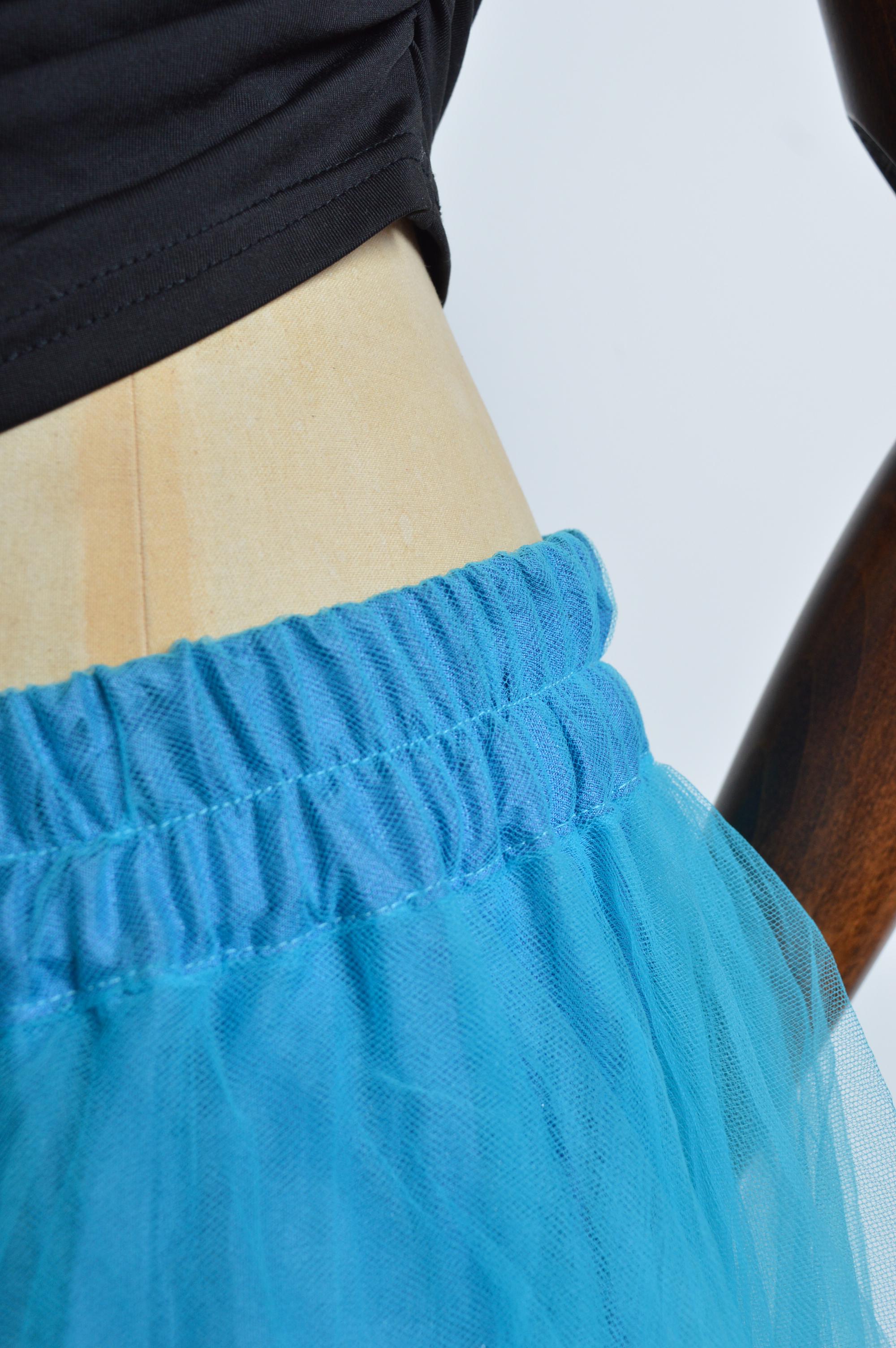 1990’s Sky Blue Huge Tulle Mesh Statement Layered Maxi Skirt by Jeff Gallano For Sale 3