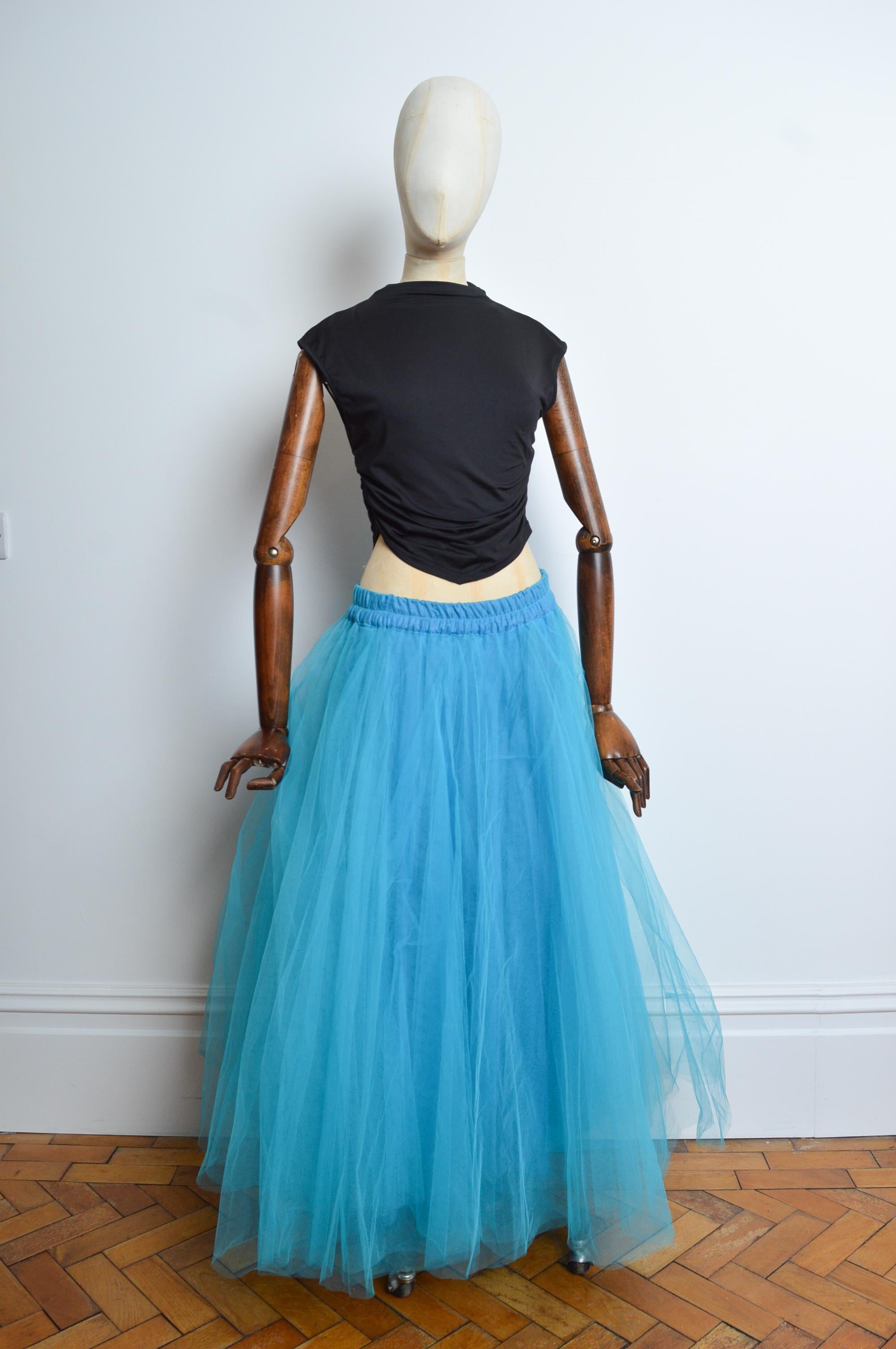 1990’s Sky Blue Huge Tulle Mesh Statement Layered Maxi Skirt by Jeff Gallano For Sale 4