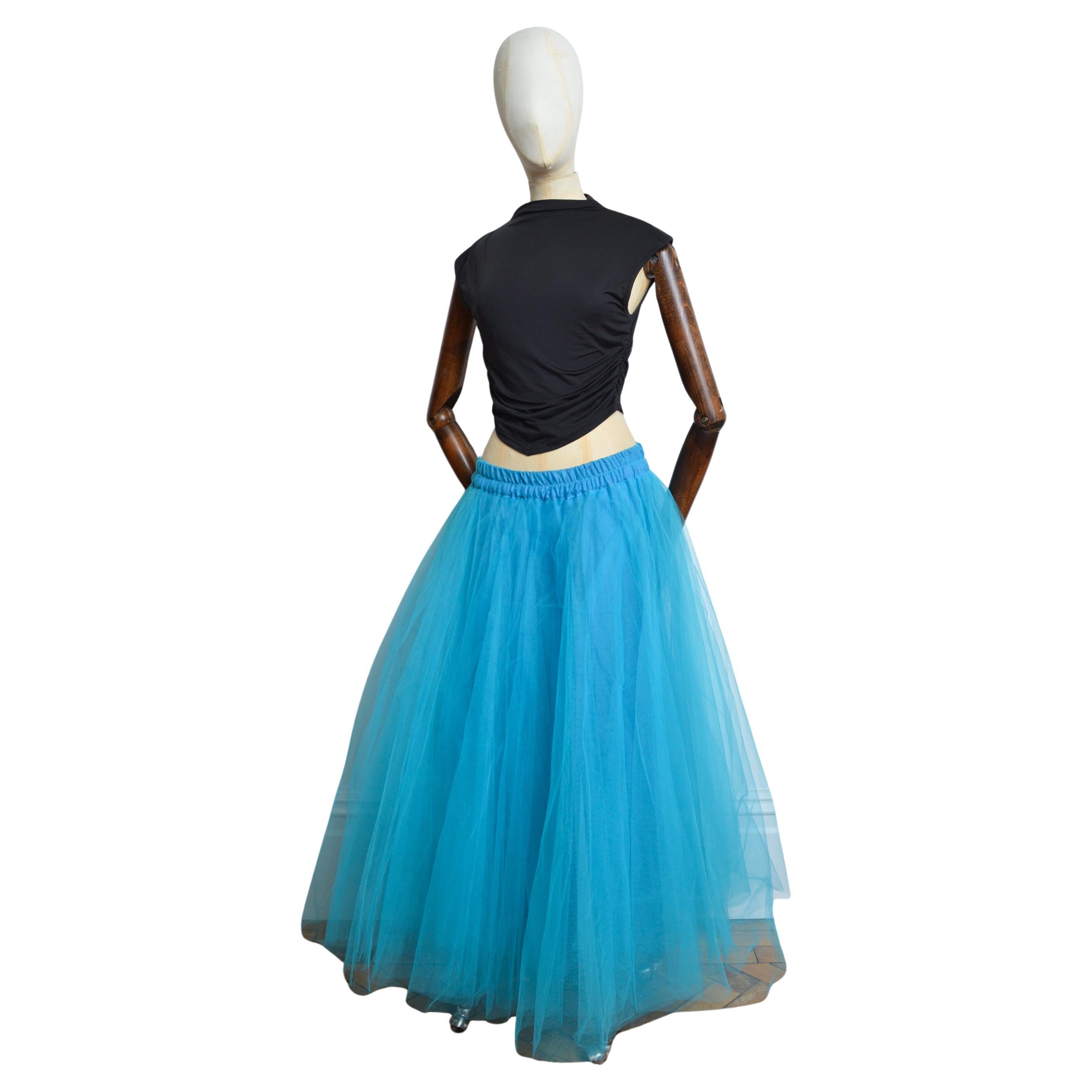 1990’s Sky Blue Huge Tulle Mesh Statement Layered Maxi Skirt by Jeff Gallano For Sale