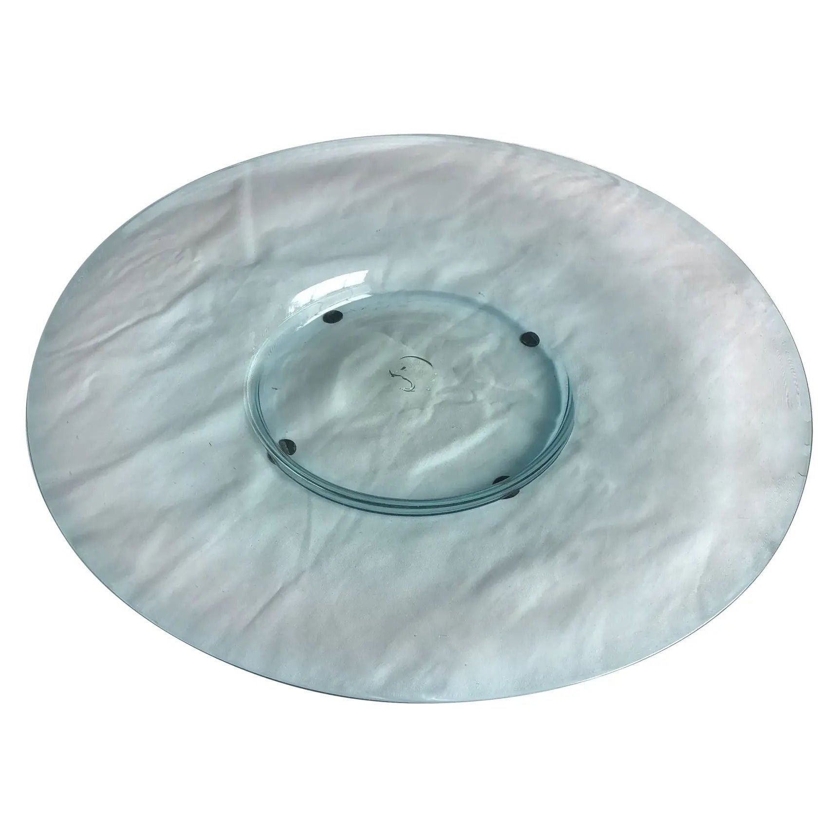 1990s Italian Sky Blue Glass Platter with Stand, Round For Sale