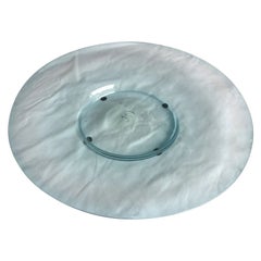 1990s Sky Blue Round Glass Platter – Italian Modern Tabletop with Stand