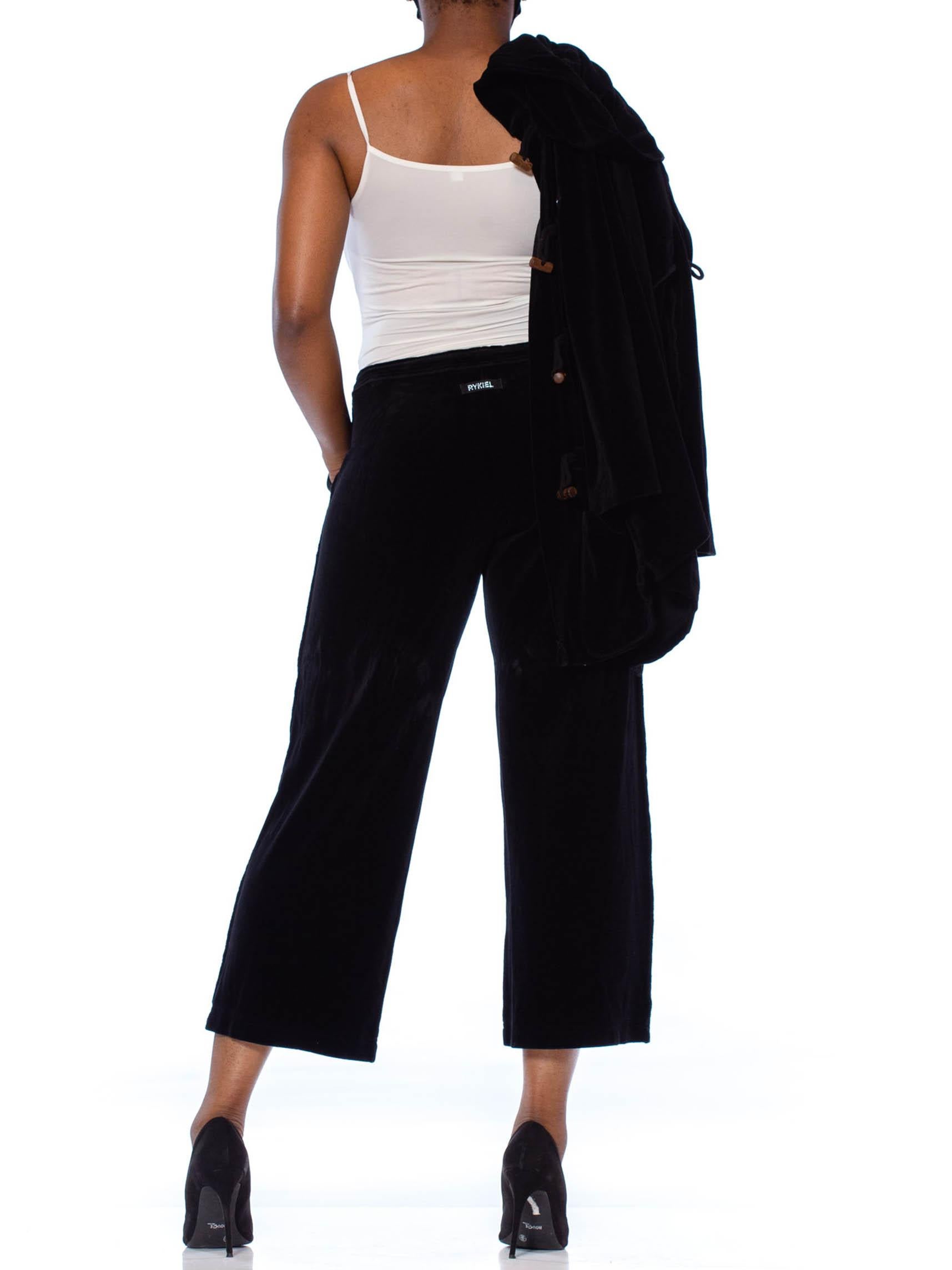 1990S SONIA RYKIEL Black Cotton / Rayon Stretch Velvet Hoodie Pant Suit With Lo For Sale 1