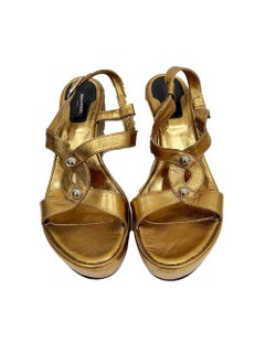 1990s Sonia Rykiel Gold Wedge Sandals