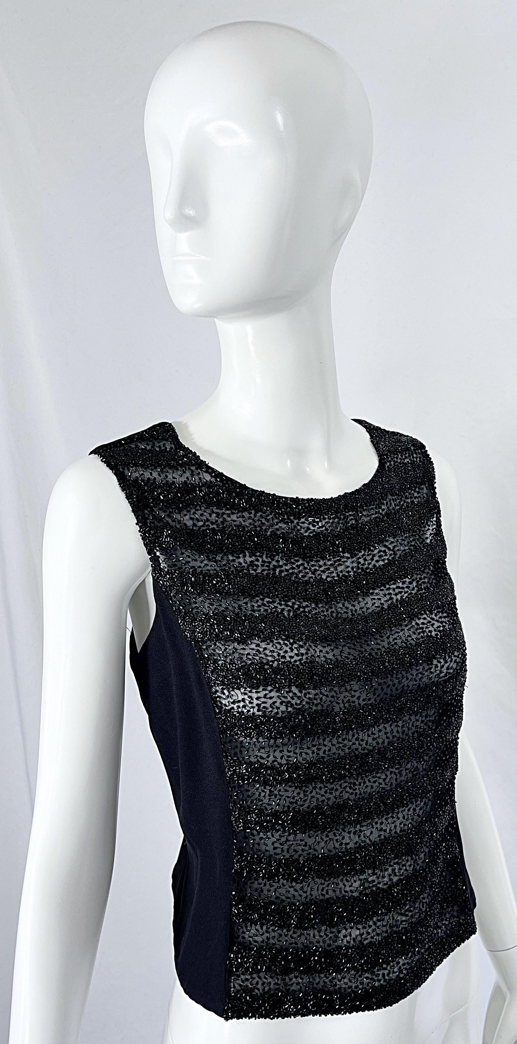1990er Sonia Rykiel Größe 40 / US 12 Schwarze, perlenbesetzte, halbdurchsichtige Vintage 90er Bluse im Angebot 8