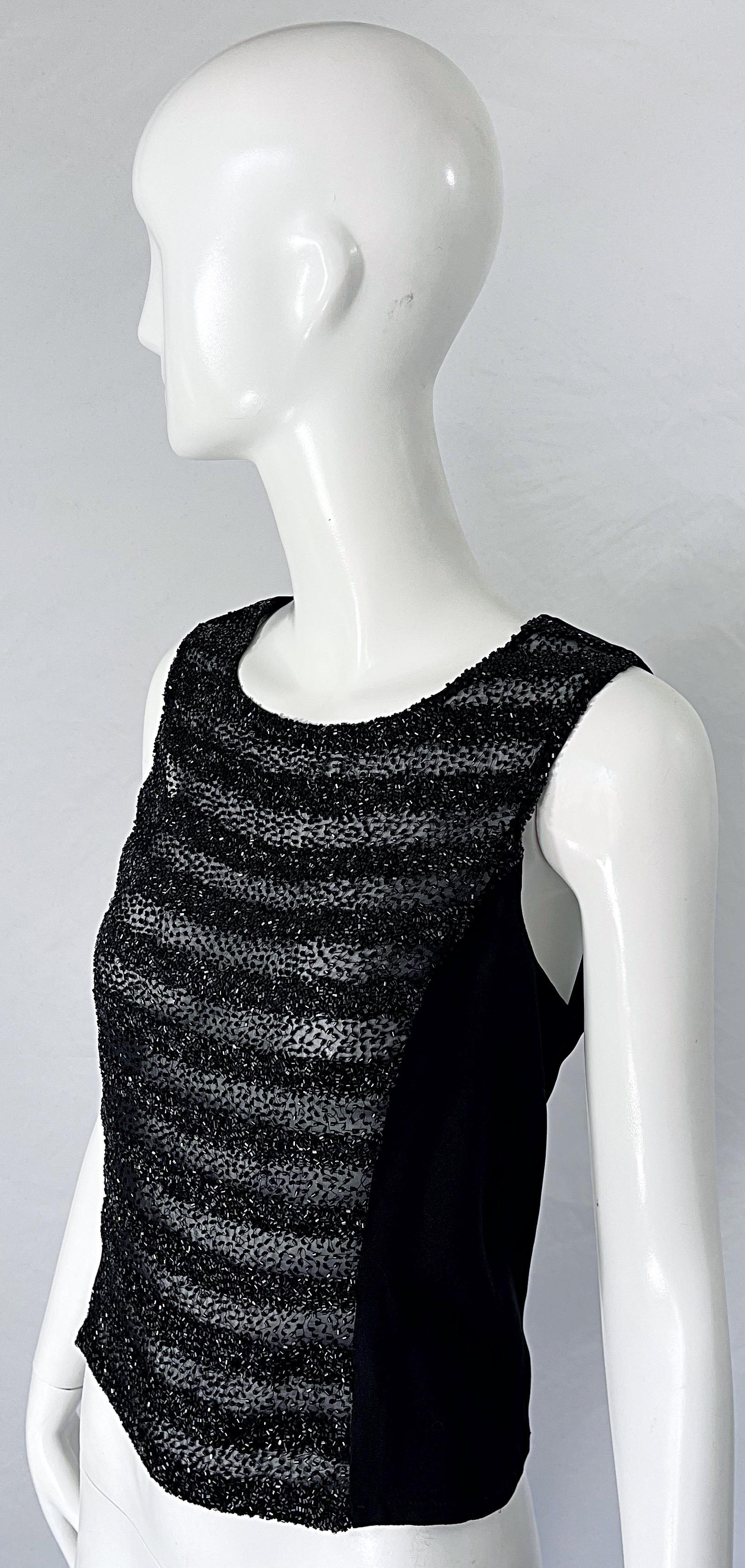 1990er Sonia Rykiel Größe 40 / US 12 Schwarze, perlenbesetzte, halbdurchsichtige Vintage 90er Bluse im Angebot 2