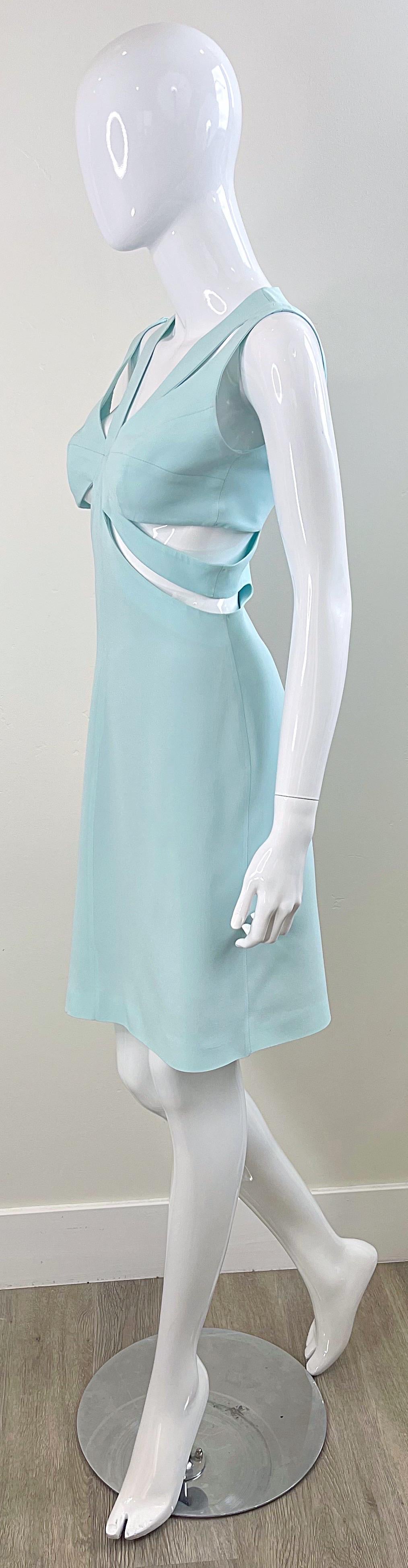 Women's 1990s Sophie Siabon Size 38 Light Blue Cut-Out Cage 90s Vintage Sexy Dress For Sale