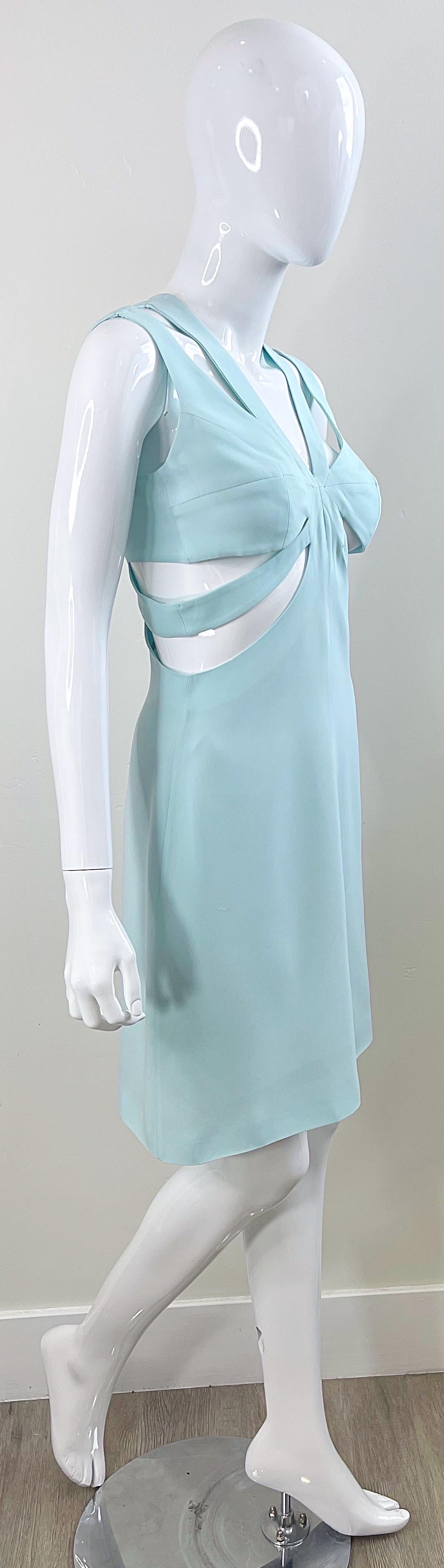 1990s Sophie Siabon Size 38 Light Blue Cut-Out Cage 90s Vintage Sexy Dress For Sale 4
