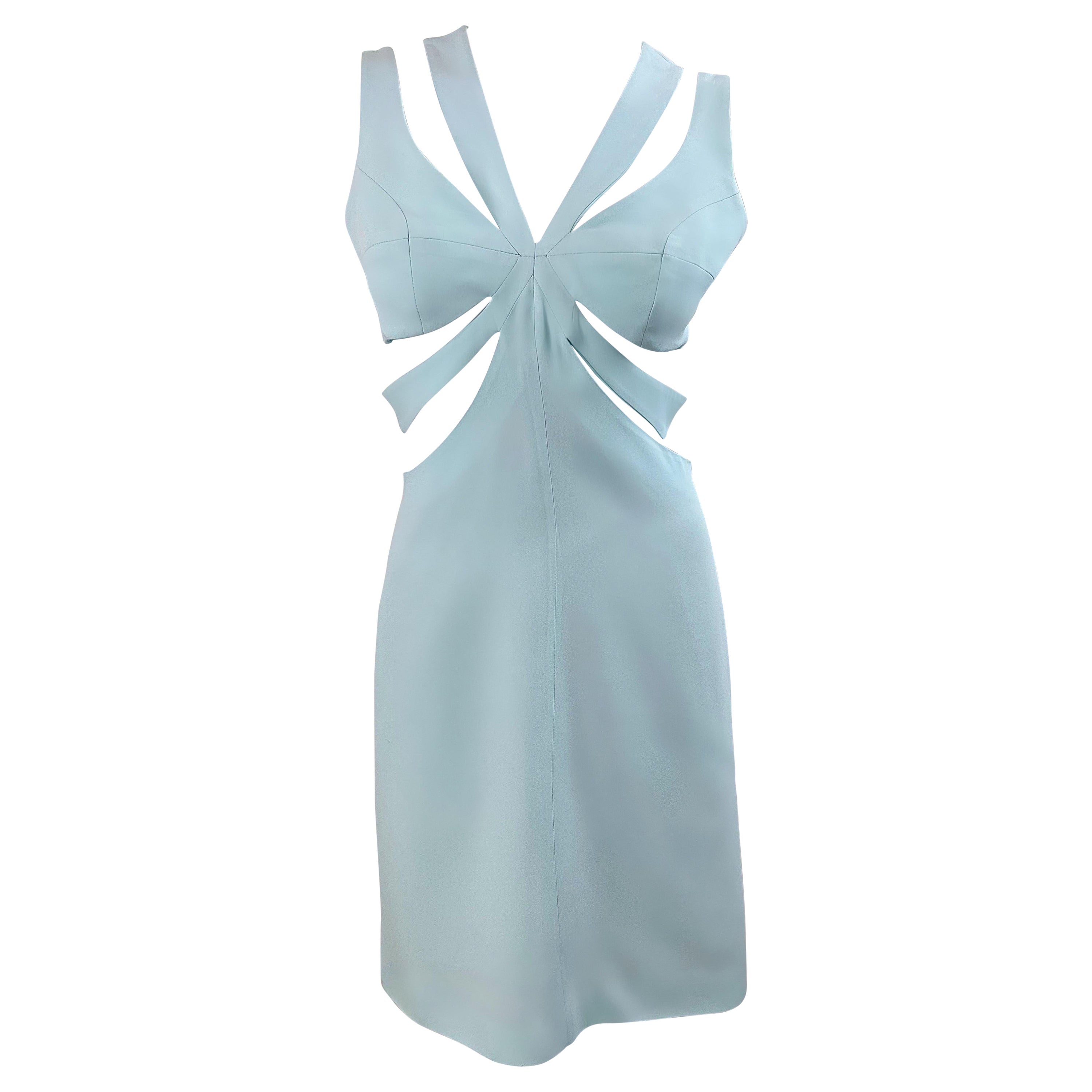1990 Sophie Siabon Size 38 Light Blue Cut-Out Cage 90s Vintage Sexy Dress