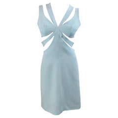 1990s Sophie Siabon Talla 38 Azul Claro Recortado Jaula 90s Vestido Sexy Vintage