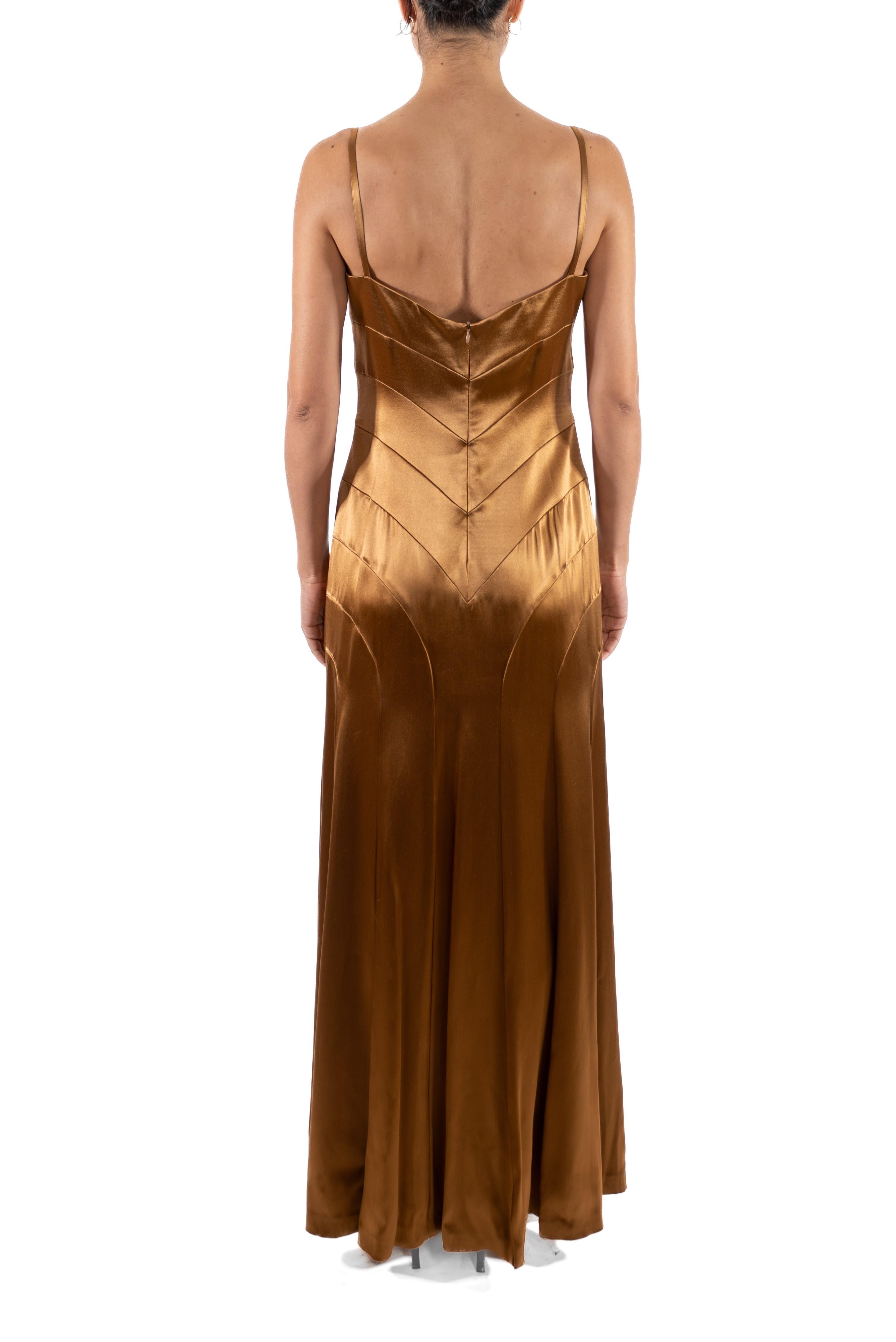 1990S Sophie Sitbon Golden Brown Rayon Satin Old Hollywood 1930S Style Gown L For Sale 1