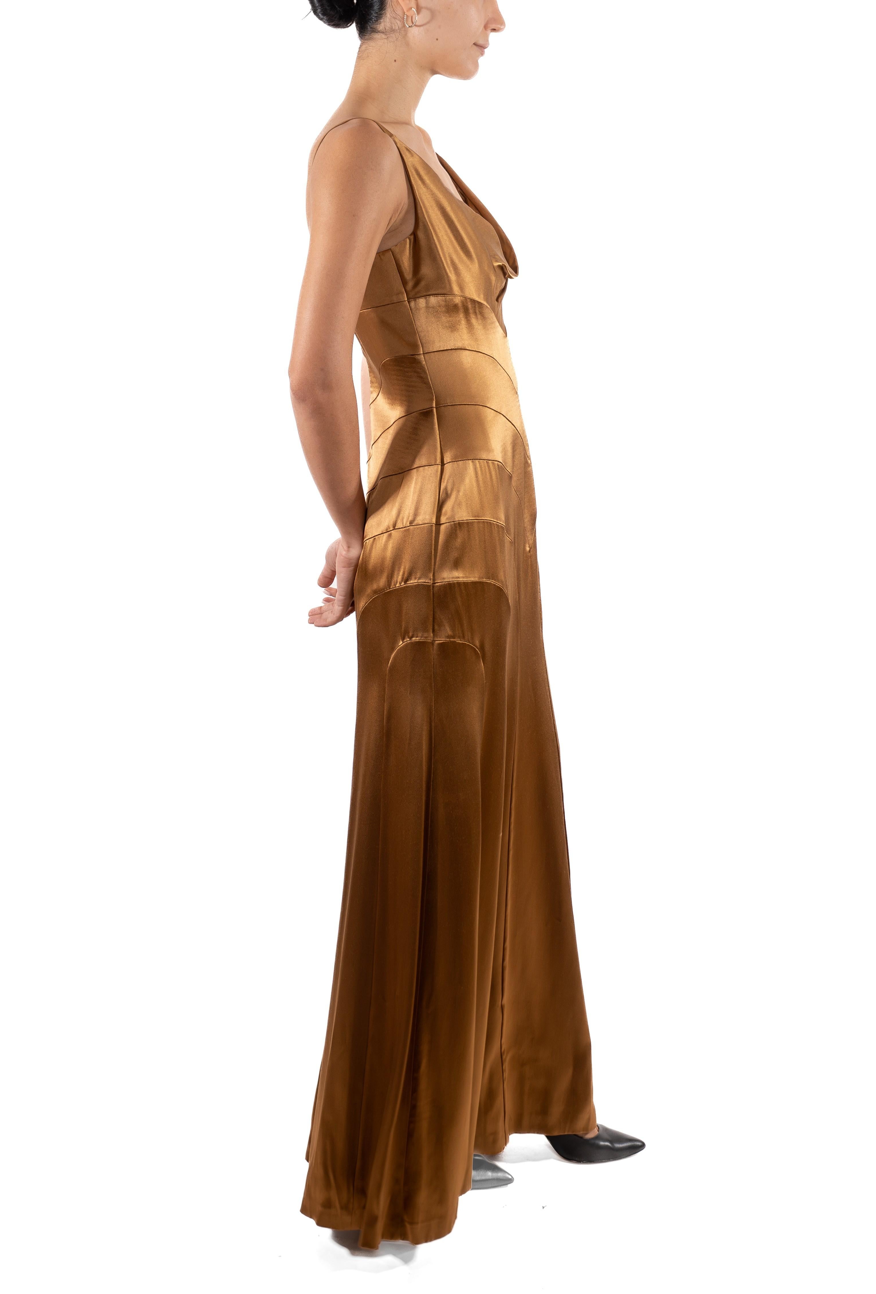 1990S Sophie Sitbon Golden Brown Rayon Satin Old Hollywood 1930S Style Gown L For Sale 2