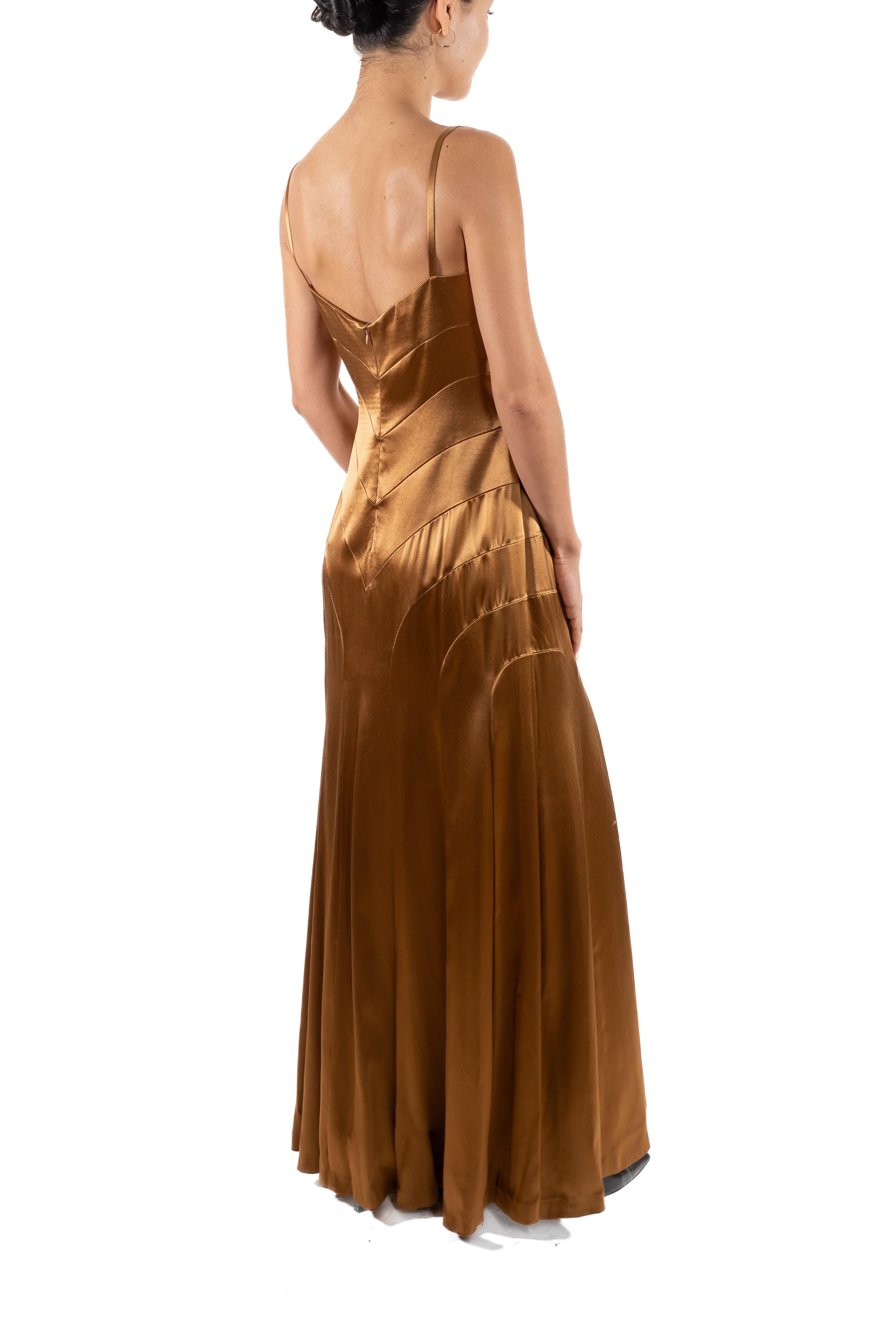 1990S Sophie Sitbon Golden Brown Rayon Satin Old Hollywood 1930S Style Gown L For Sale 3