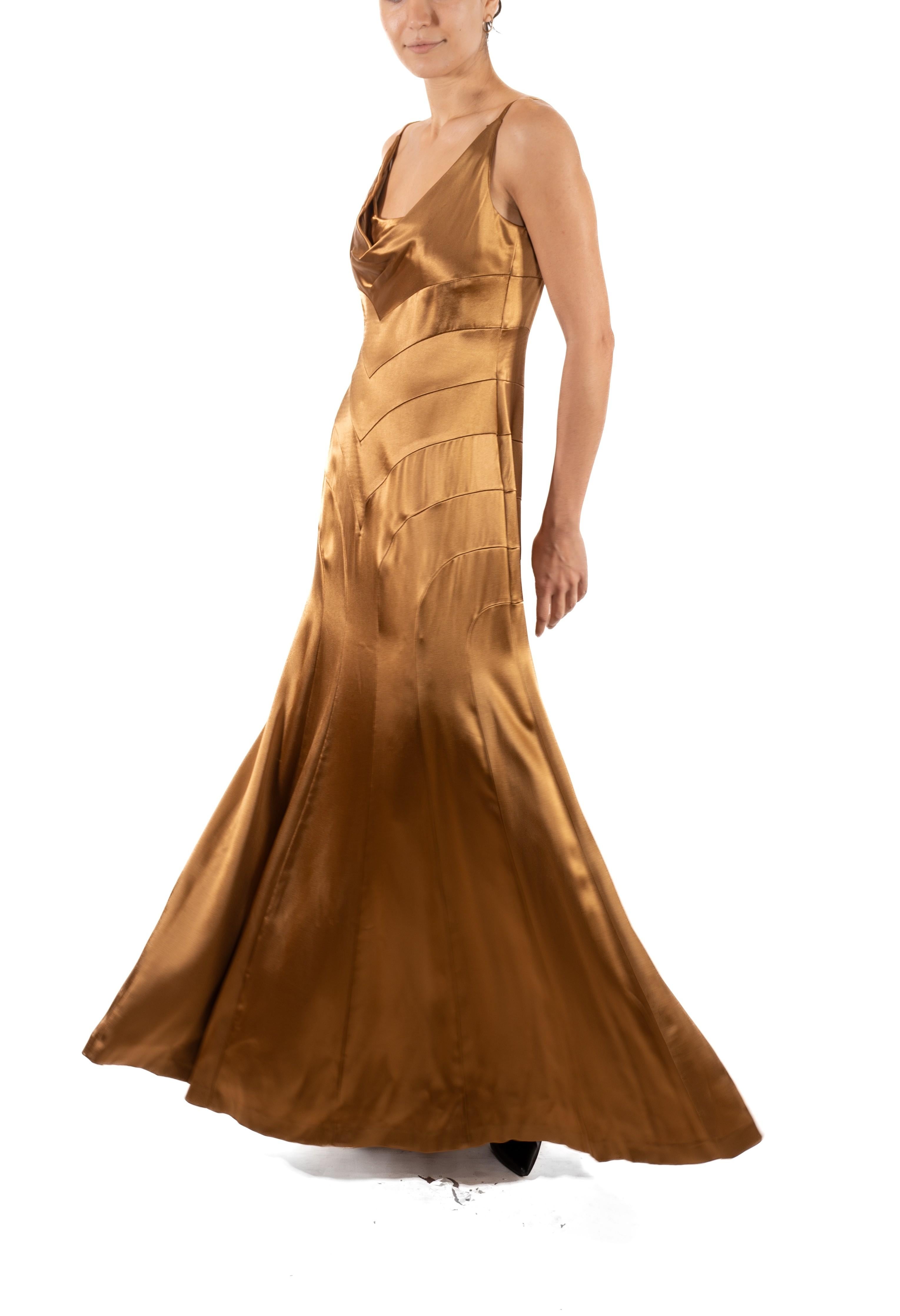 1990S Sophie Sitbon Golden Brown Rayon Satin Old Hollywood 1930S Style Gown L For Sale 4