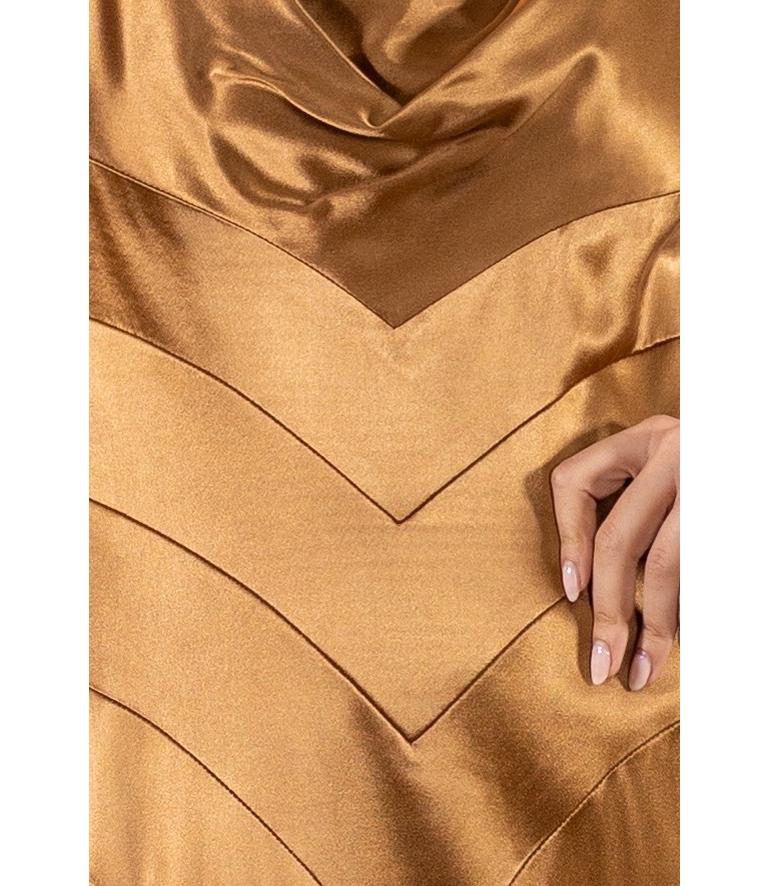 1990S Sophie Sitbon Golden Brown Rayon Satin Old Hollywood 1930S Style Gown L For Sale 5