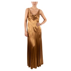 1990S Sophie Sitbon Golden Brown Rayon Satin Old Hollywood 1930S Style Gown L