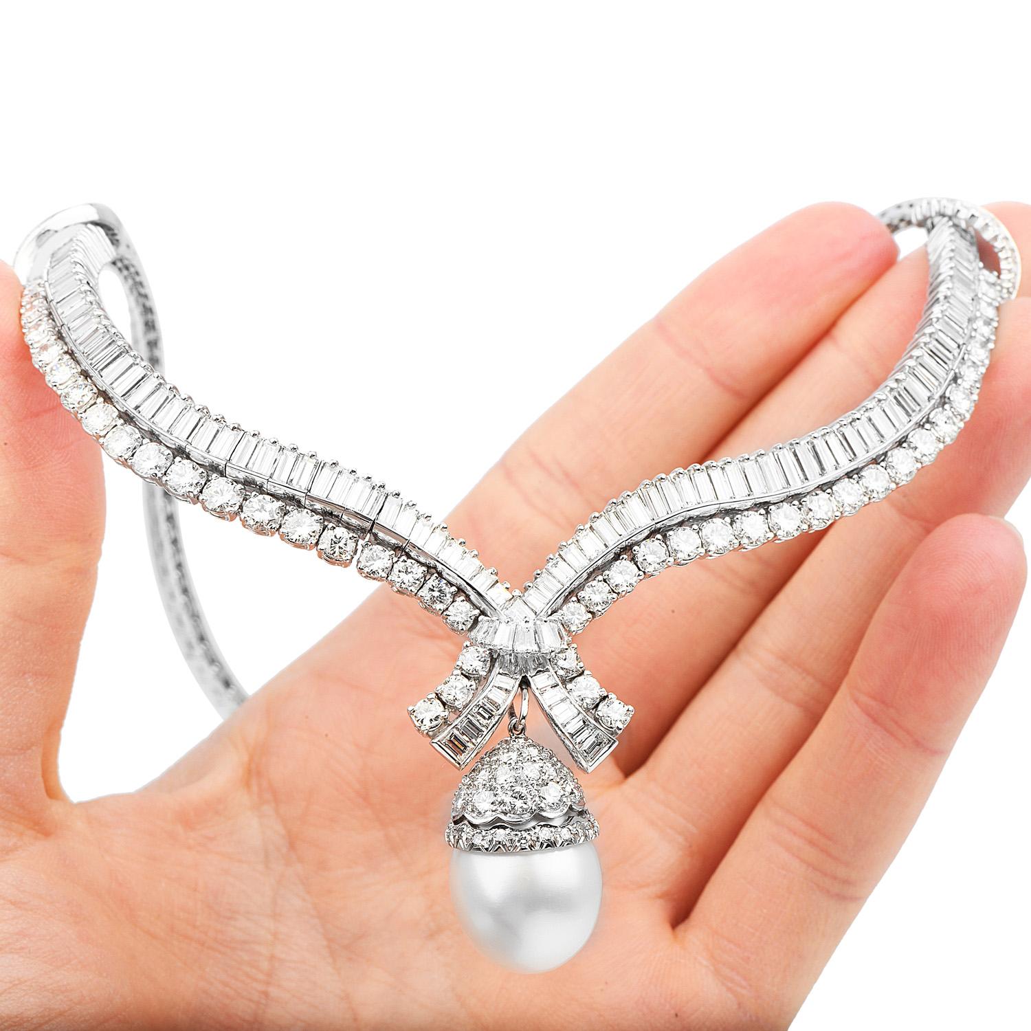 1990er Südseeperlen-Halskette aus Platin mit 27,30 Karat Diamanten Damen im Angebot