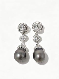 1990s South Sea Pearl, Diamond and 18K White Gold Drop Earrings
