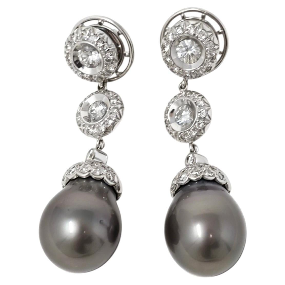 1990s South Sea Pearl, Diamond and 18K White Gold Drop Earrings