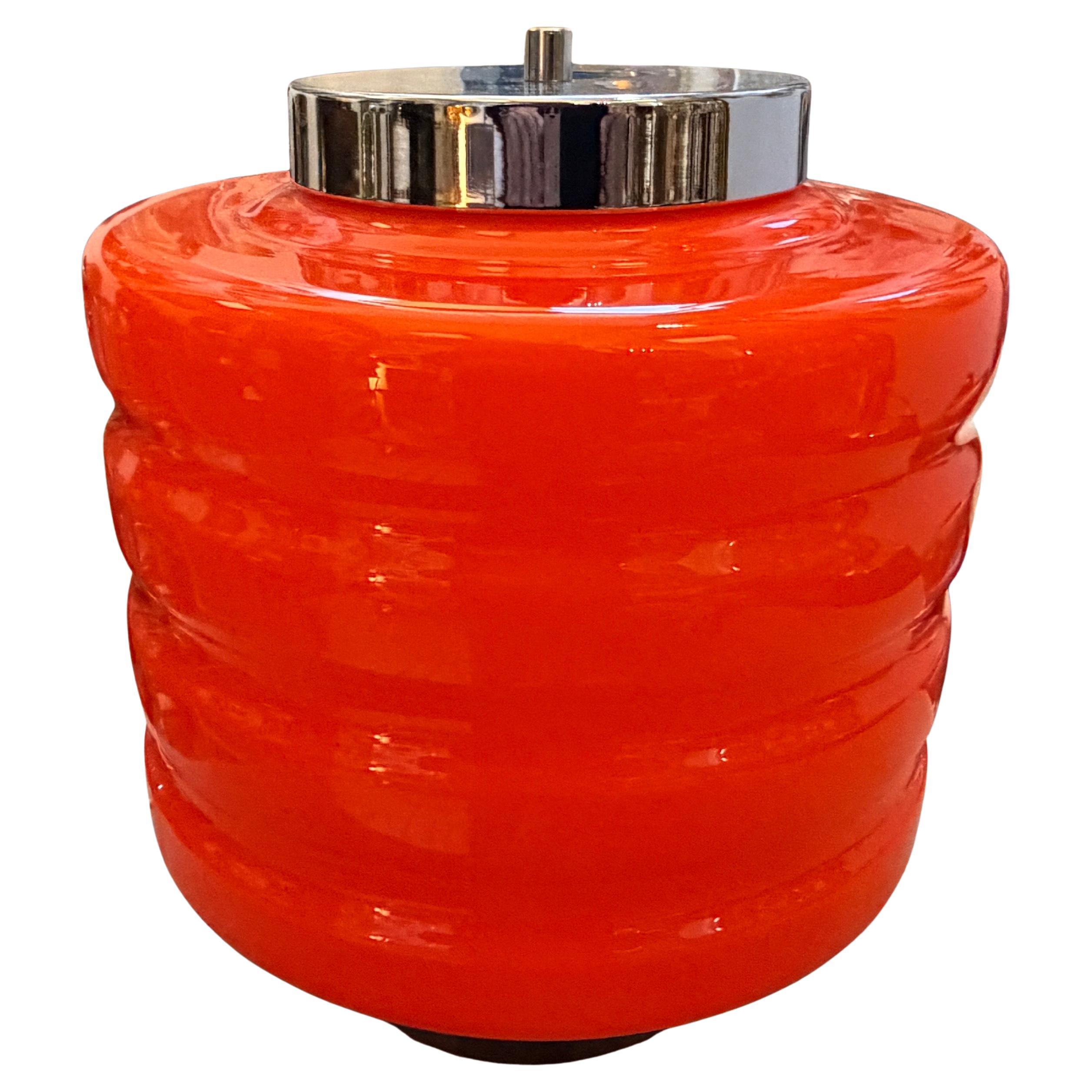 1990s Space Age Chromed Metal and Orange Glass Italian Table Lamp For Sale