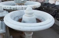1990s Spanish 1-Tier White Macael Marble Fountain w/ Black Belgian Marble Inlays