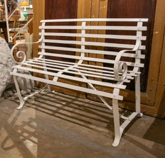 1990s Spanish 2-Seater Rivetted Iron White Garden Bench
