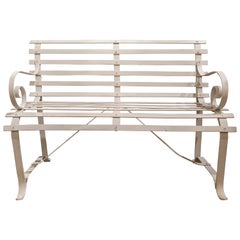 1990s Spanish 2-Seater Rivetted Iron White Garden Bench