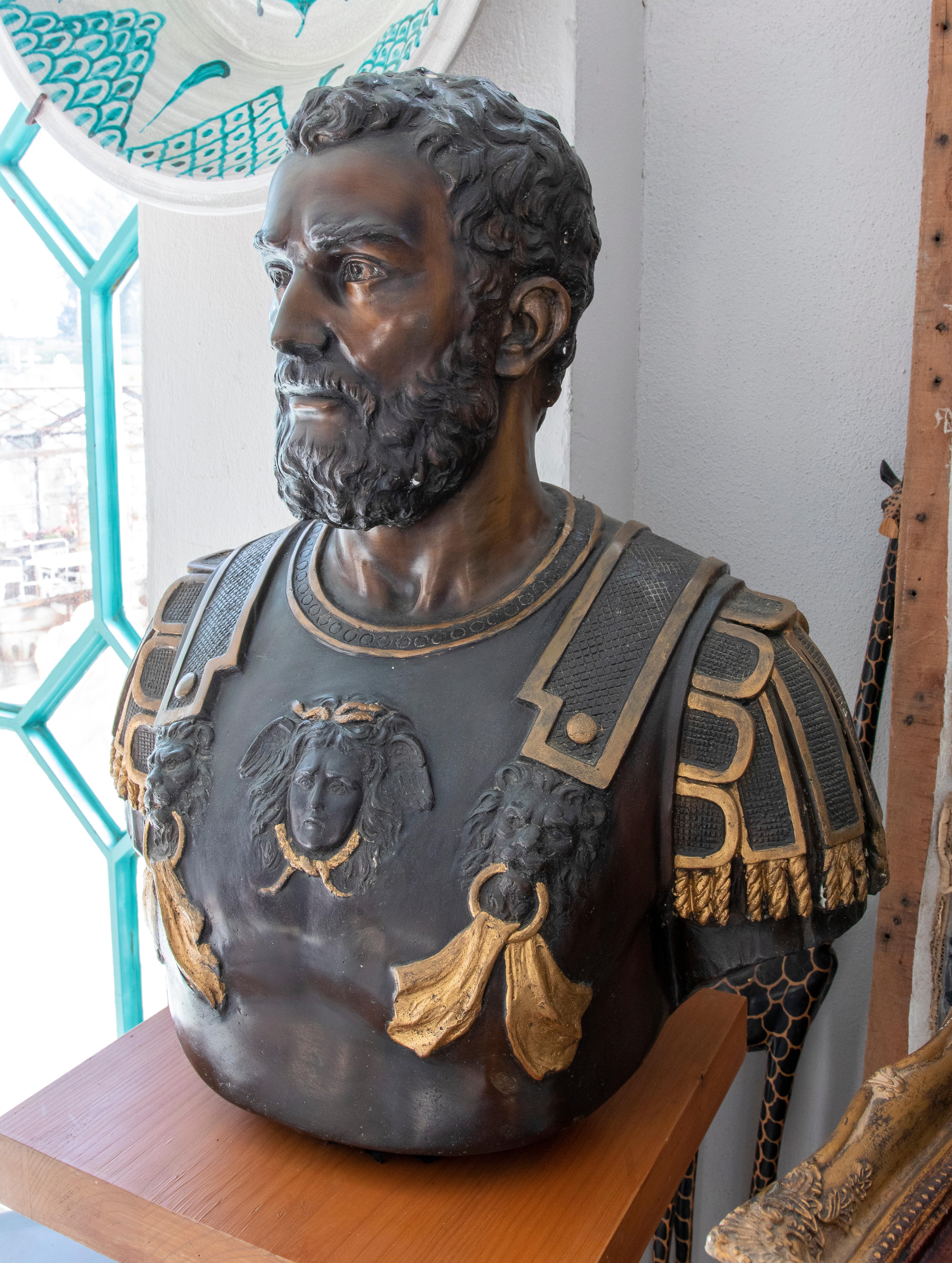 1990s Spanish 2-Tone Bronze Bust of a Roman General In Good Condition For Sale In Marbella, ES
